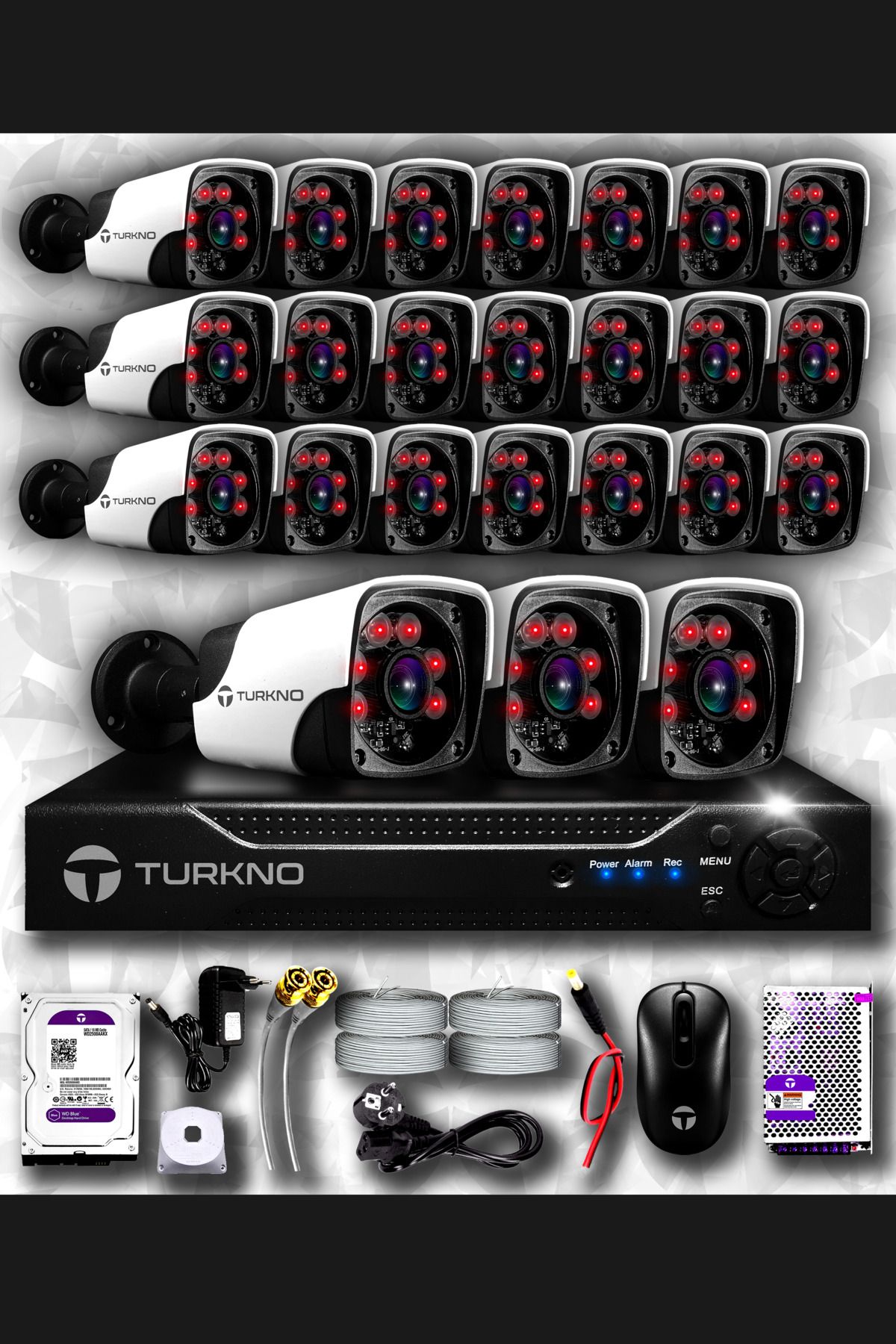 Turkno 24 Kameralı Pania 24 Dış Kamera Set 500 Gb Hdd Full Hd Gece Görüşlü Güvenlik Kamerası Sistemi
