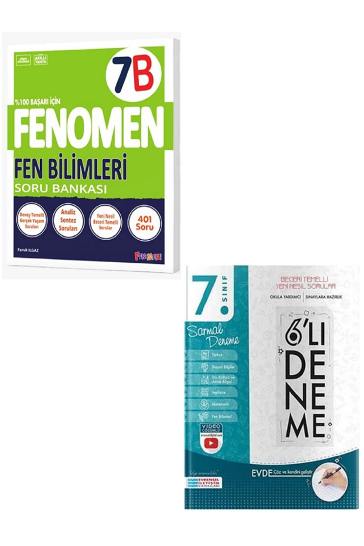 Evrensel İletişim Yayınları 7.Sınıf Fenomen 7B Fen Bilimleri Soru Bankası + 7.Sınıf Evrensel 6'Lı Sarmal Deneme / 2 KİTAP SET
