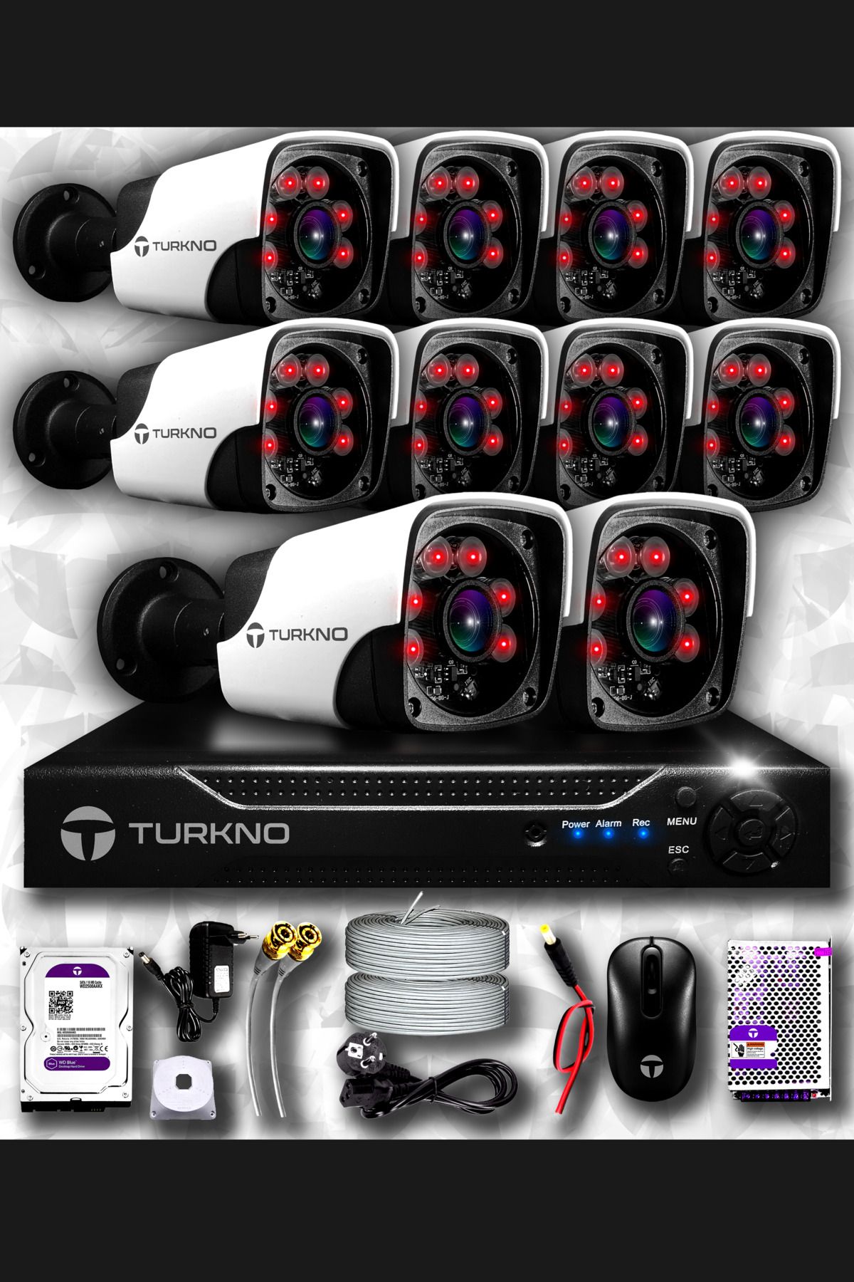 Turkno 10 Kameralı Pania 10 Dış Kamera Set 1 Tb Hdd Full Hd Gece Görüşlü Güvenlik Kamerası Sistemi