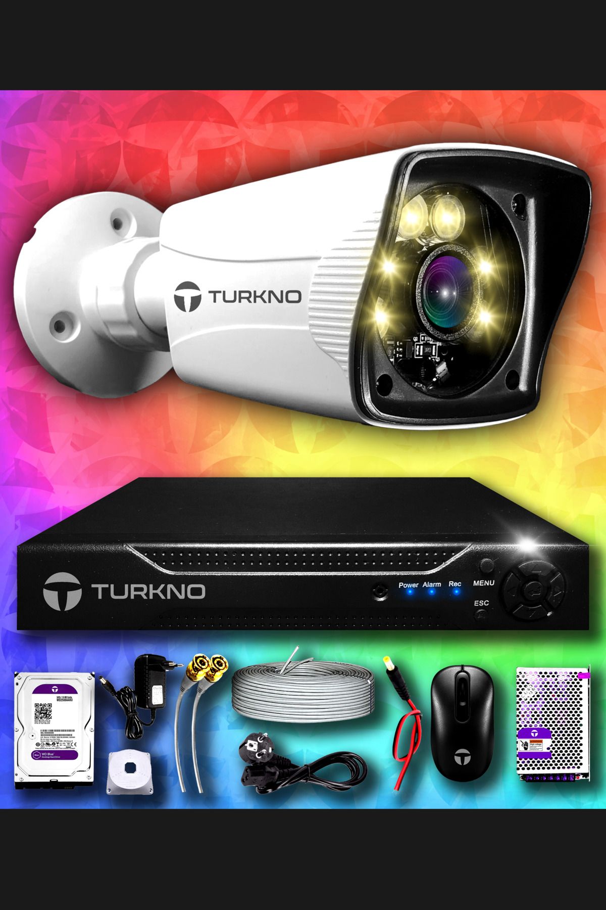 Turkno 1 Kameralı Karie 1 Dış Kamera Set 500 Gb Hdd Full Hd Renkli Gece Görüşlü Güvenlik Kamerası Sistemi