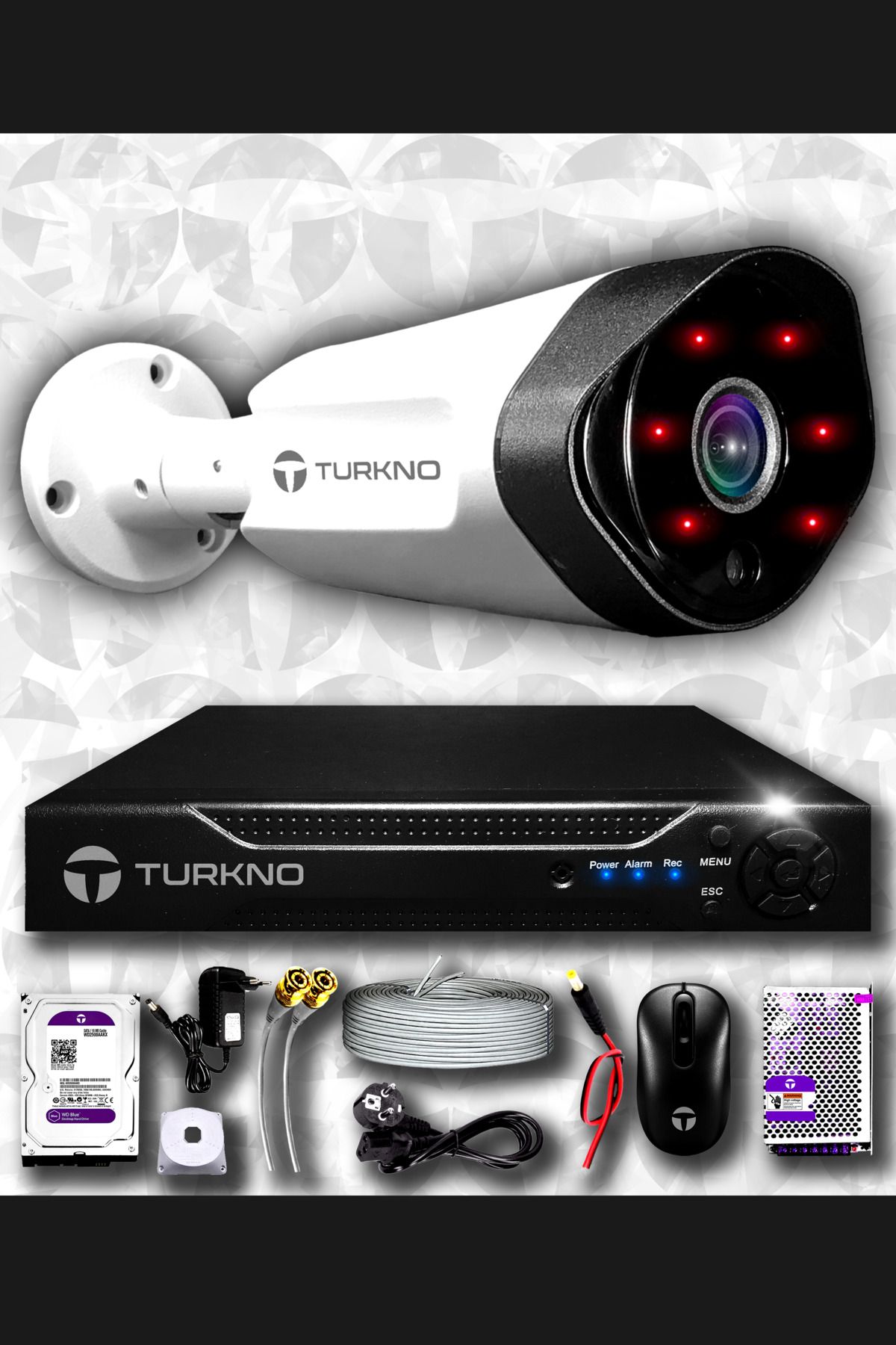 Turkno 1 Kameralı Galia 1 Dış Kamera Set 100 Gb Hdd Full Hd Gece Görüşlü Güvenlik Kamerası Sistemi