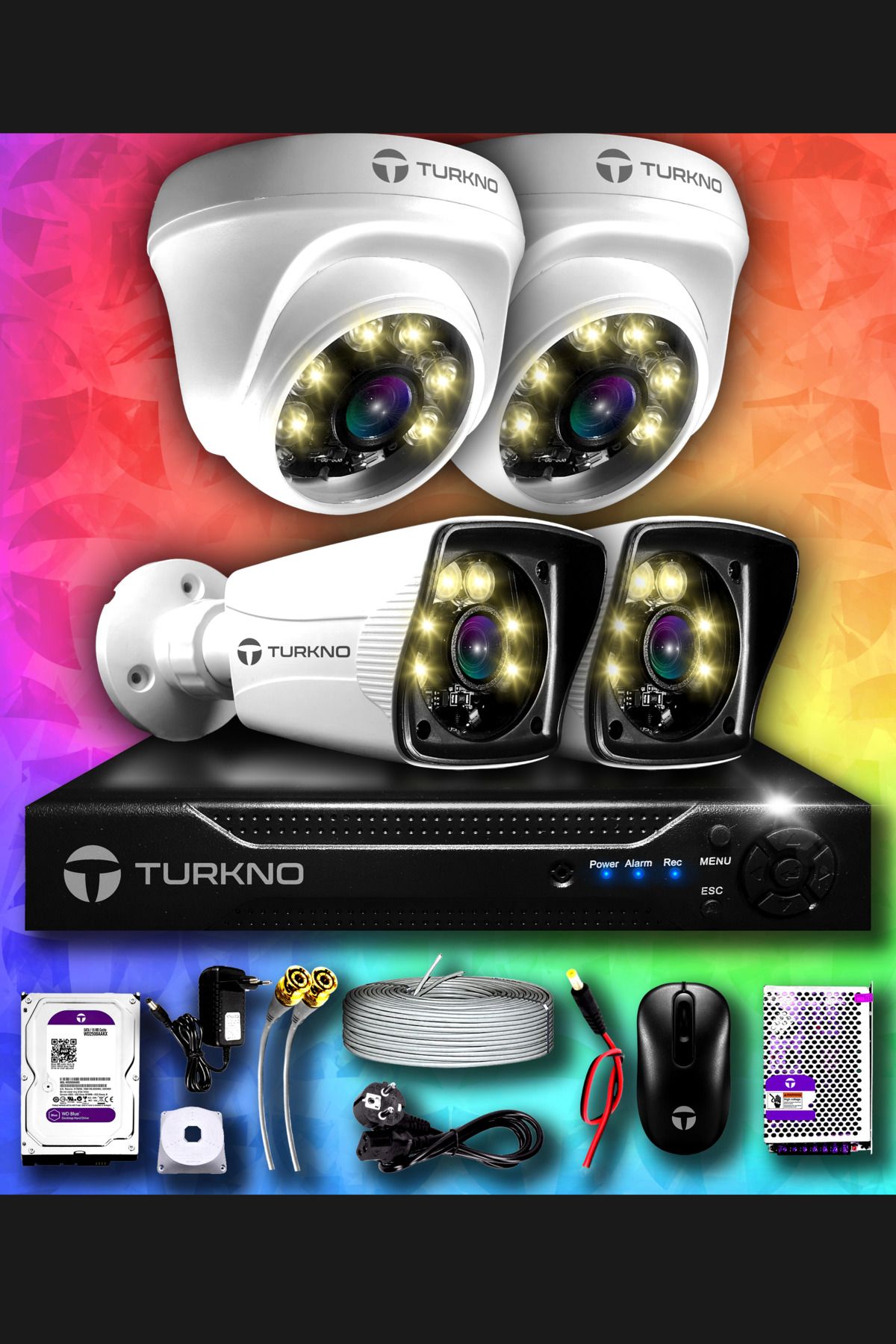 Turkno 4 Kameralı Karie 2 Iç Kamera Set 2 Tb Hdd Full Hd Renkli Gece Görüşlü Güvenlik Kamerası Sistemi