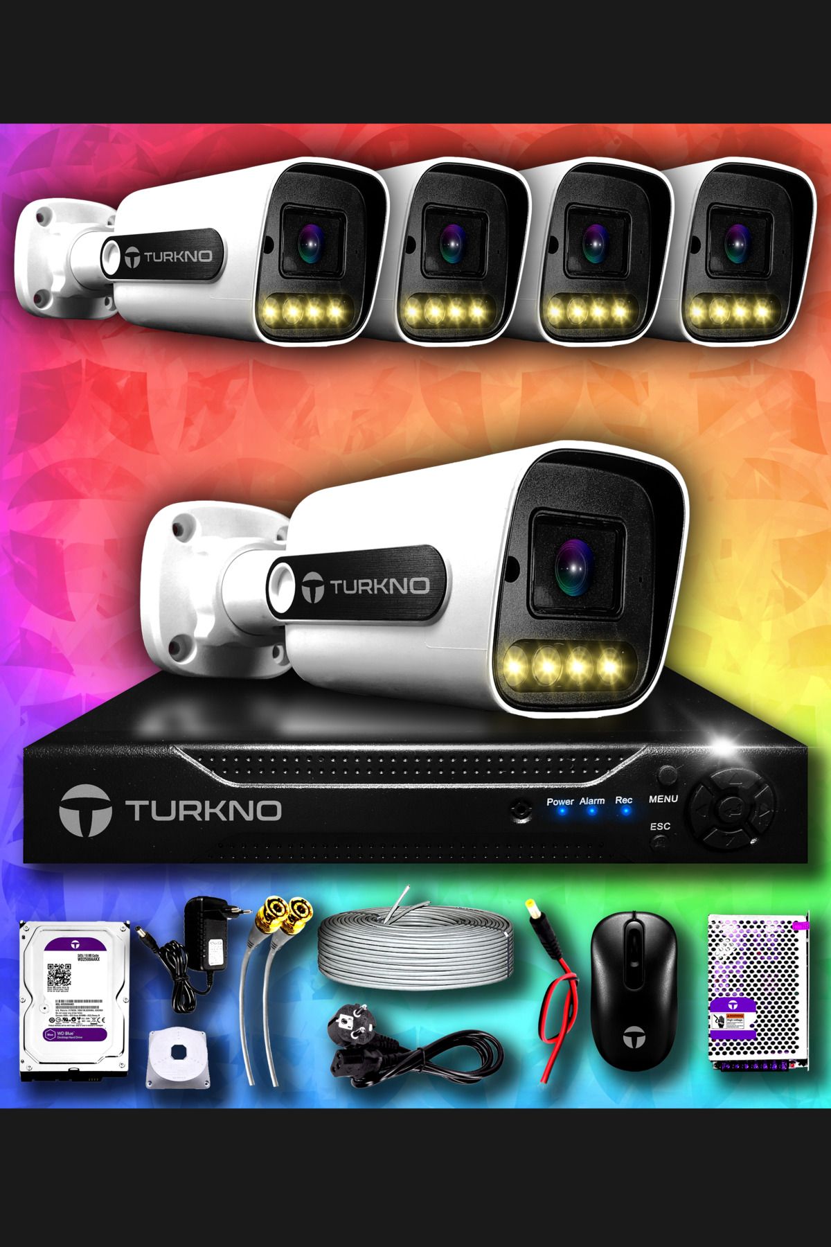 Turkno 5 Kameralı Navie 5 Dış Kamera Set 500 Gb Hdd Full Hd Renkli Gece Görüşlü Güvenlik Kamerası Sistemi