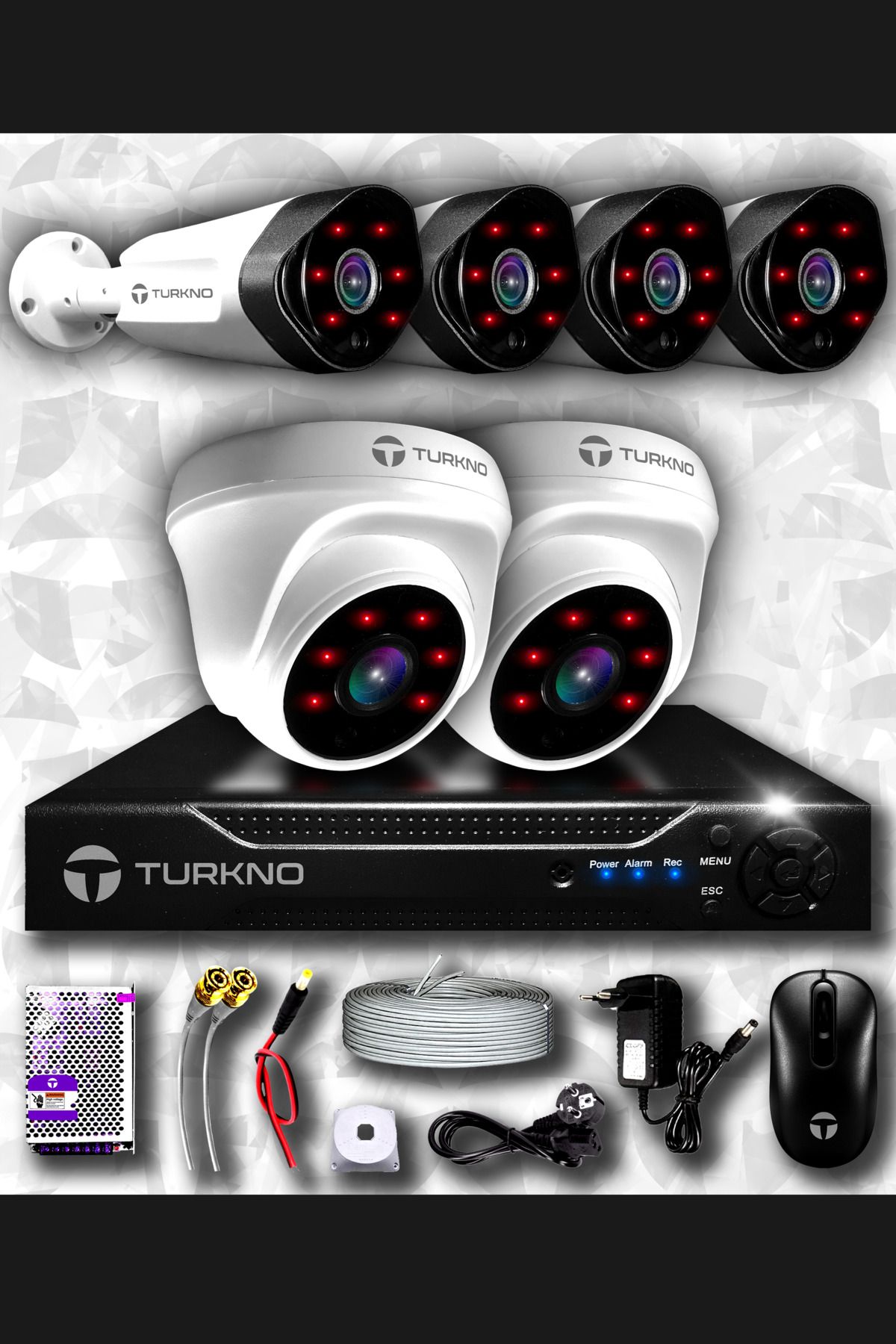 Turkno 6 Kameralı Galia 2 Iç Kamera Set Hdd'siz Full Hd Gece Görüşlü Güvenlik Kamerası Sistemi
