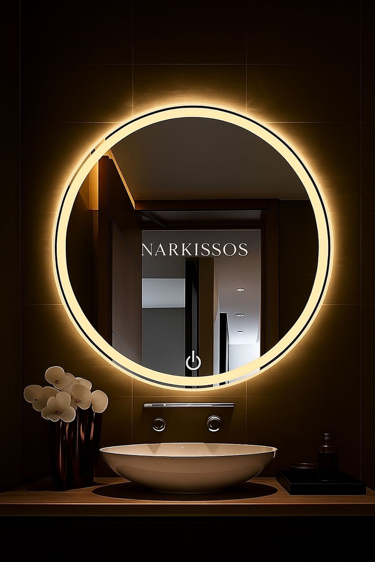 Narkissos Dizayn 100 Cm Dokunmatik Gün Işığı Ledli Banyo Aynası Kumlamalı -salon-kafe Led Ayna