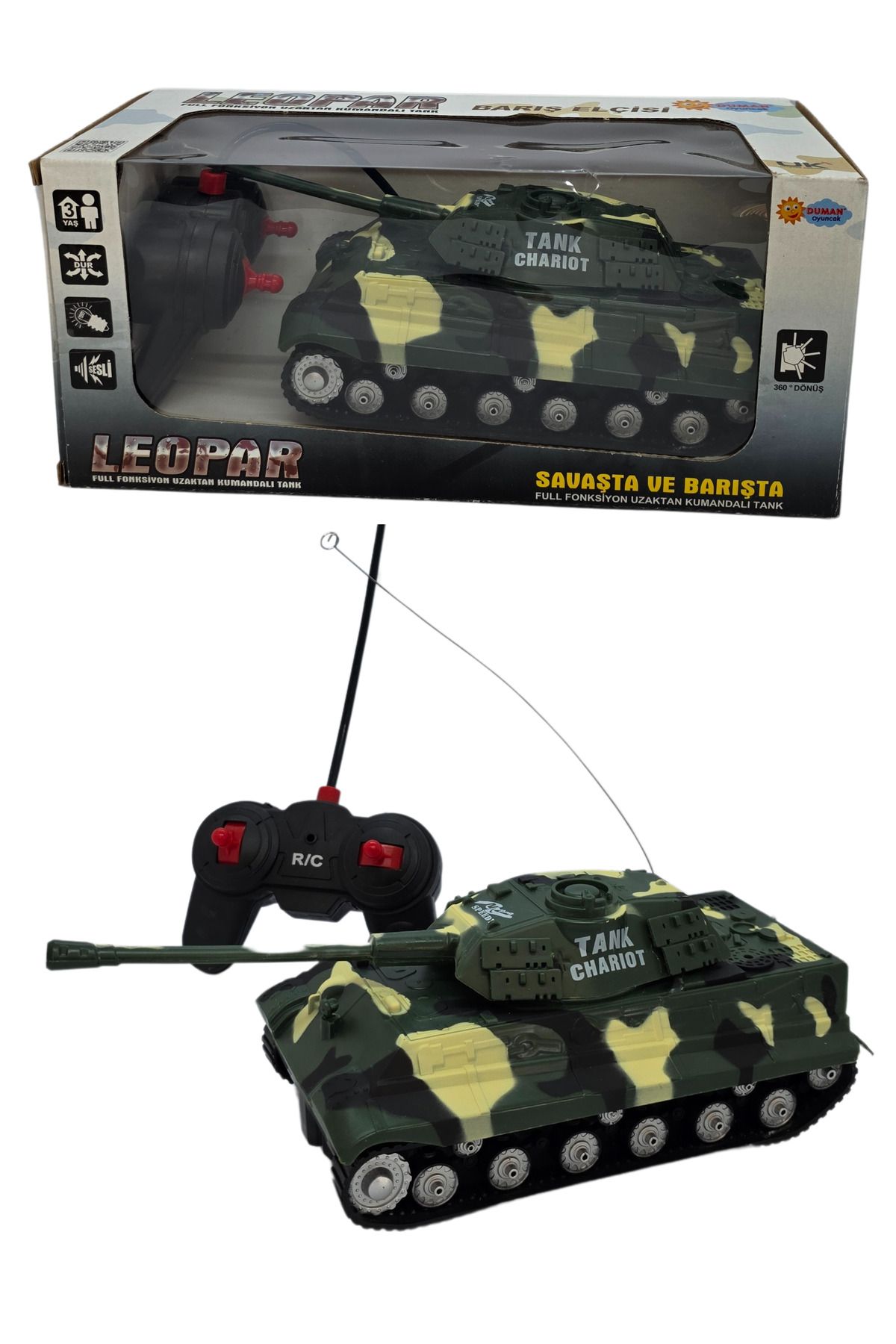 RAF Store Pilli Sesli Işıklı Full Fonksiyon Uzaktan Kumandalı Tank Leopar Barış Elçisi 20 Cm 27 Mhz