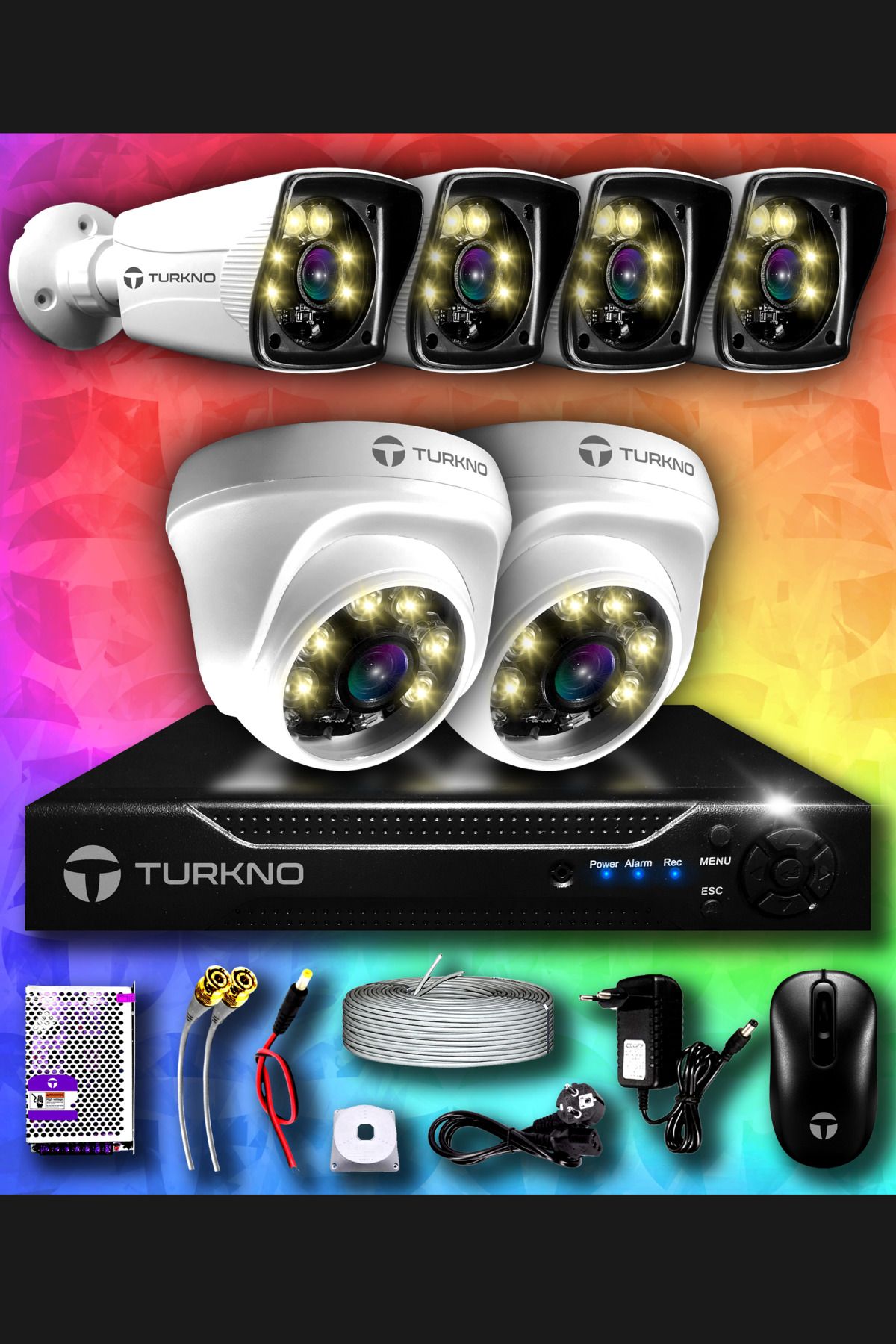 Turkno 6 Kameralı Karie 2 Iç Kamera Set Hdd'siz Full Hd Renkli Gece Görüşlü Güvenlik Kamerası Sistemi