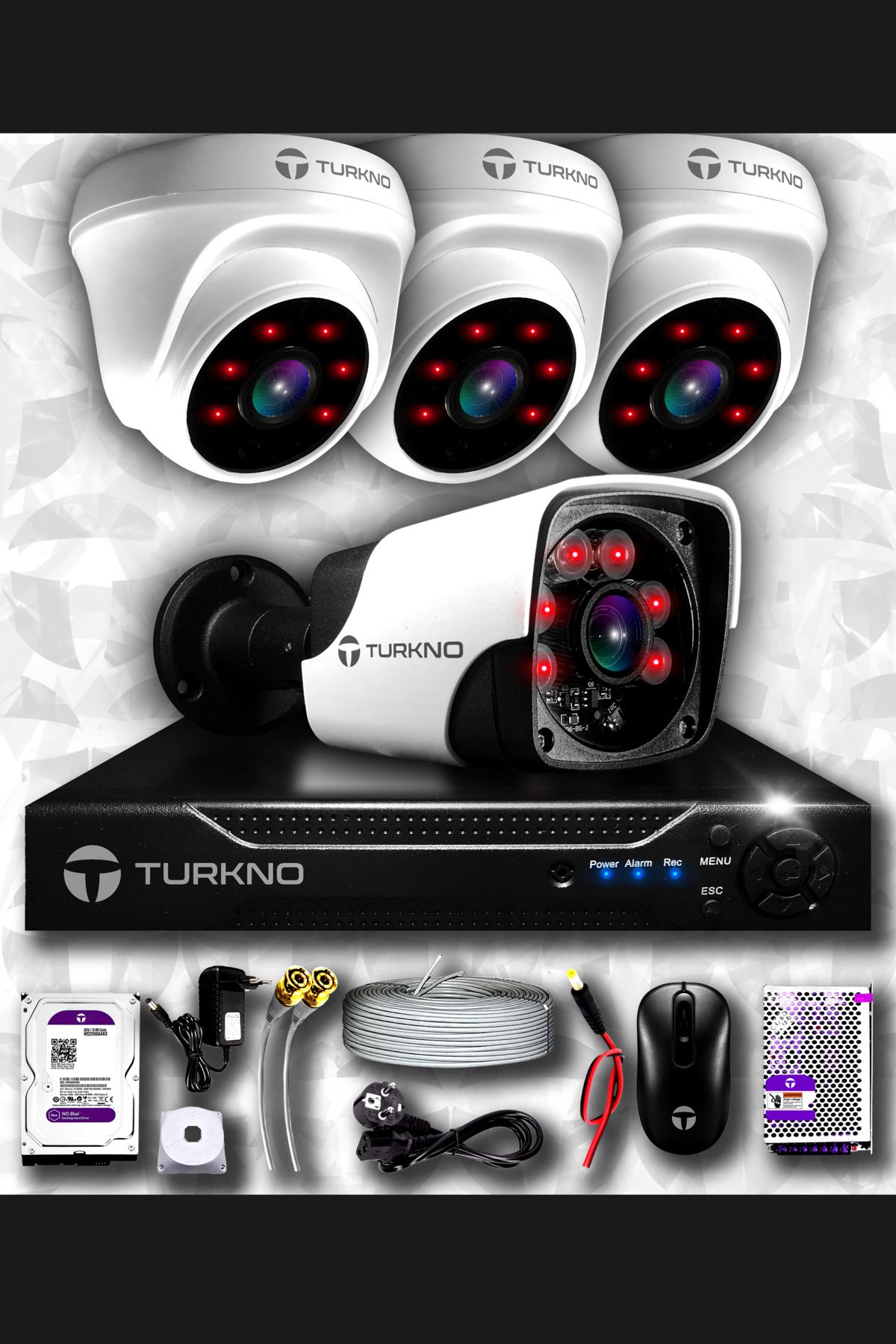 Turkno 4 Kameralı Pania 3 Iç Kamera Set 1 Tb Hdd Full Hd Gece Görüşlü Güvenlik Kamerası Sistemi