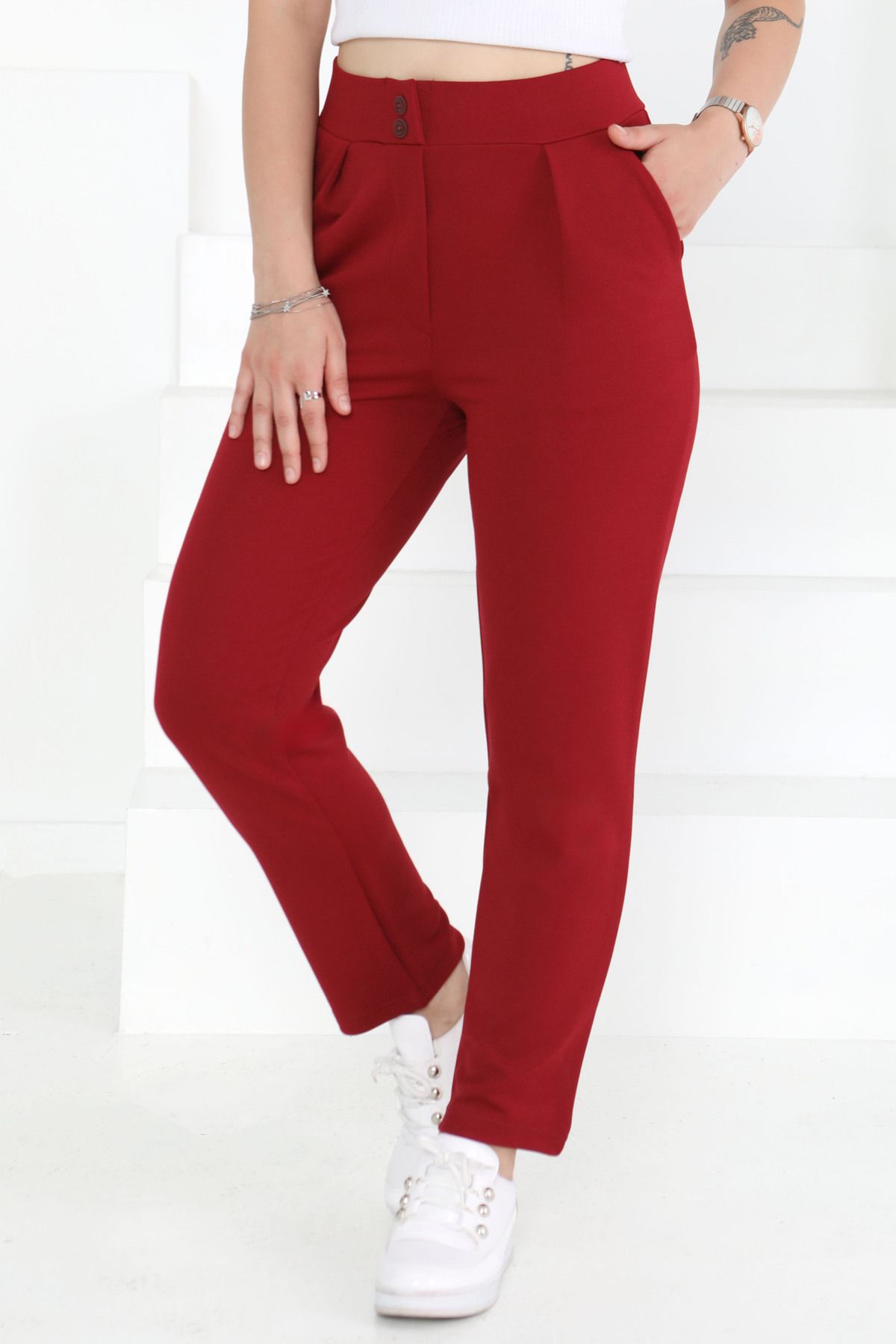 TOFİSA Çift Düğmeli Spor Pantolon Bordo - 27352