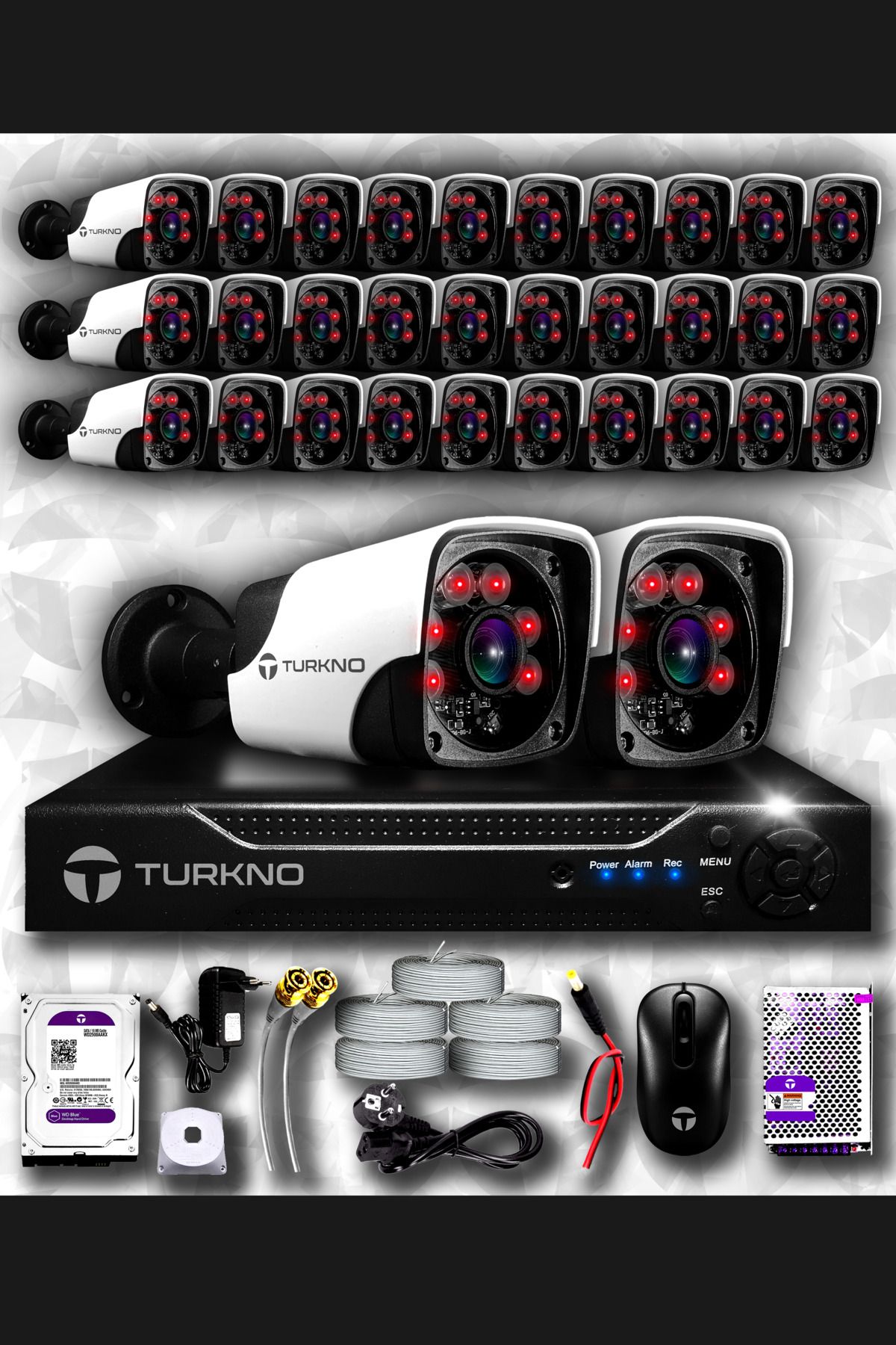 Turkno 32 Kameralı Pania 32 Dış Kamera Set 100 Gb Hdd Full Hd Gece Görüşlü Güvenlik Kamerası Sistemi