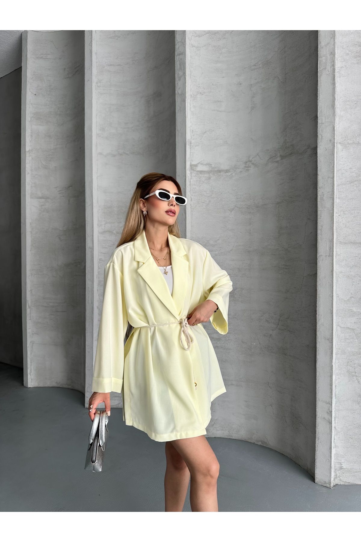 solena sln Kadın Yeni Sezon Bel Bağlama Detaylı Kimono Blazer Ceket