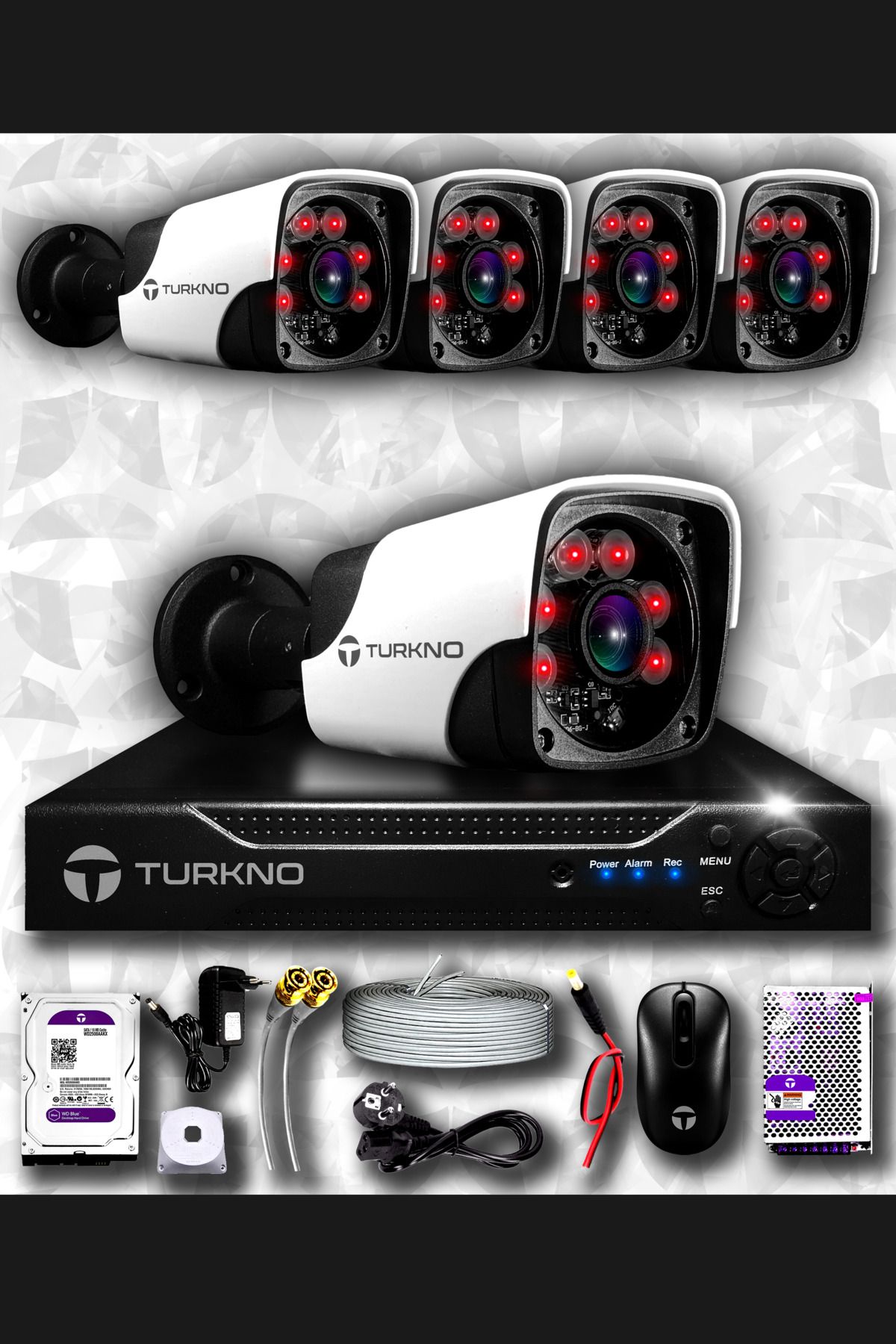 Turkno 5 Kameralı Pania 5 Dış Kamera Set 320 Gb Hdd Full Hd Gece Görüşlü Güvenlik Kamerası Sistemi