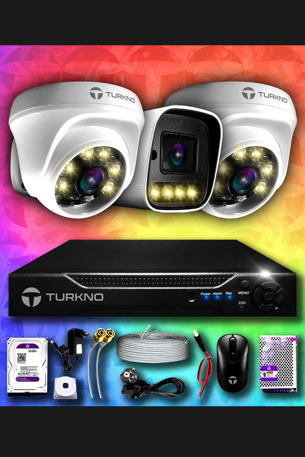 Turkno 3 Kameralı Navie 2 Iç Kamera Set 500 Gb Hdd Full Hd Renkli Gece Görüşlü Güvenlik Kamerası Sistemi