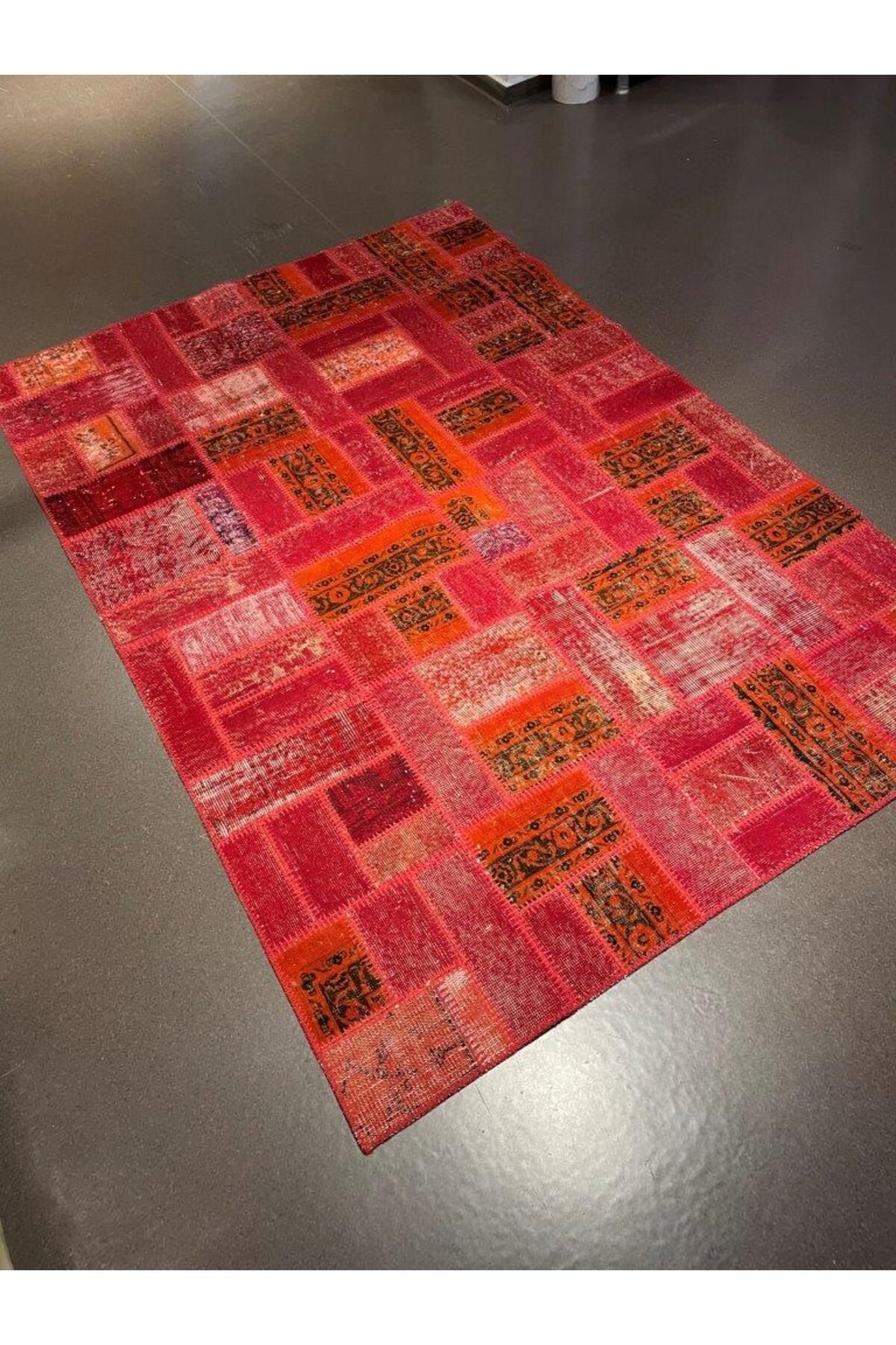 KOZZY HOME Patchwork El Yapımı Yün Halı Vintage El Dokuma %100 Kök Boya Klasik Desenli Modern Halı (NO-203)