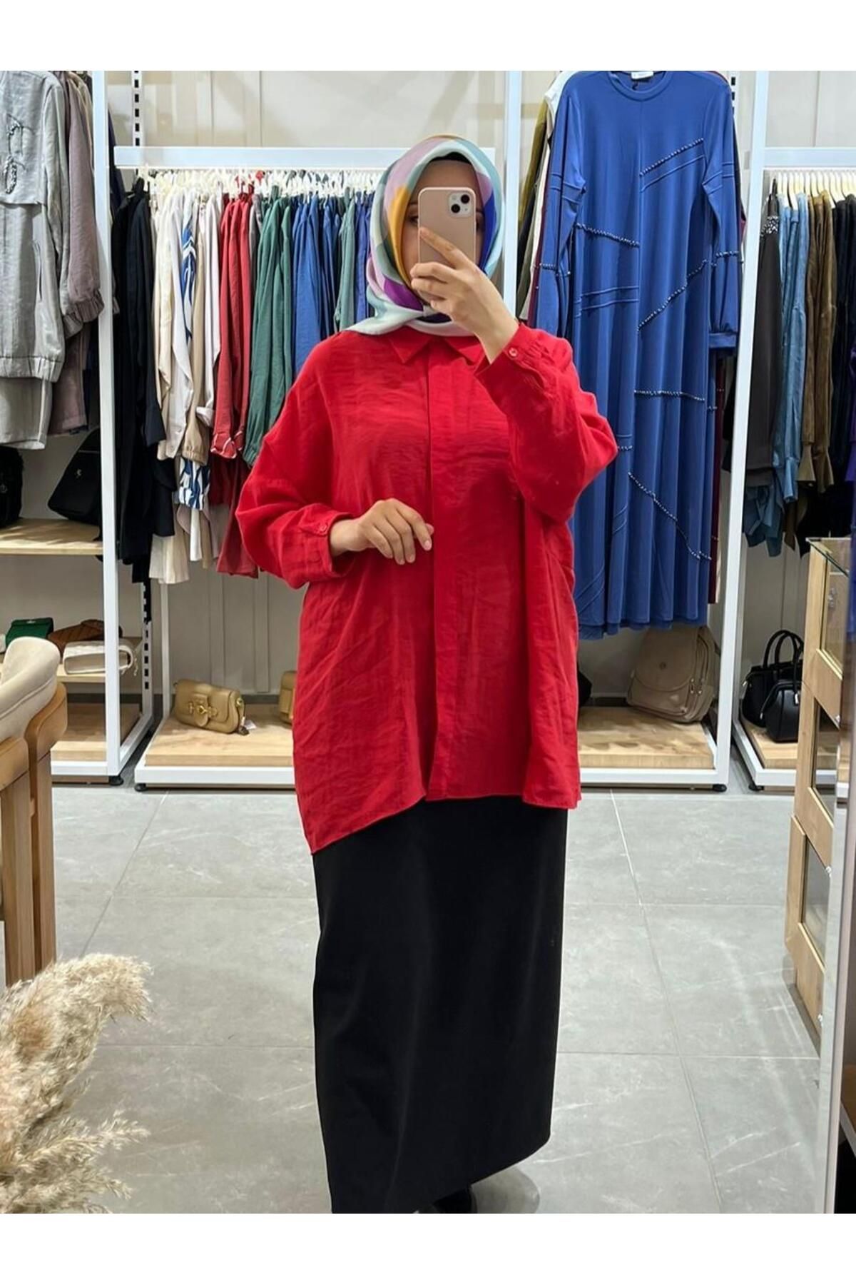 Nuss Oversize Düğmeli Gömlek Kırmızı 3001