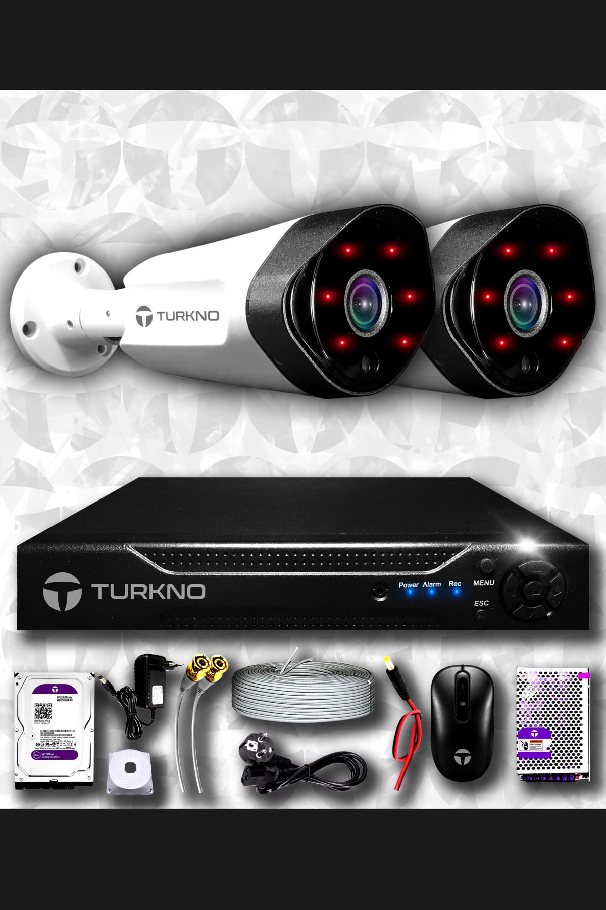 Turkno 2 Kameralı Galia 2 Dış Kamera Set 1 Tb Hdd Full Hd Gece Görüşlü Güvenlik Kamerası Sistemi