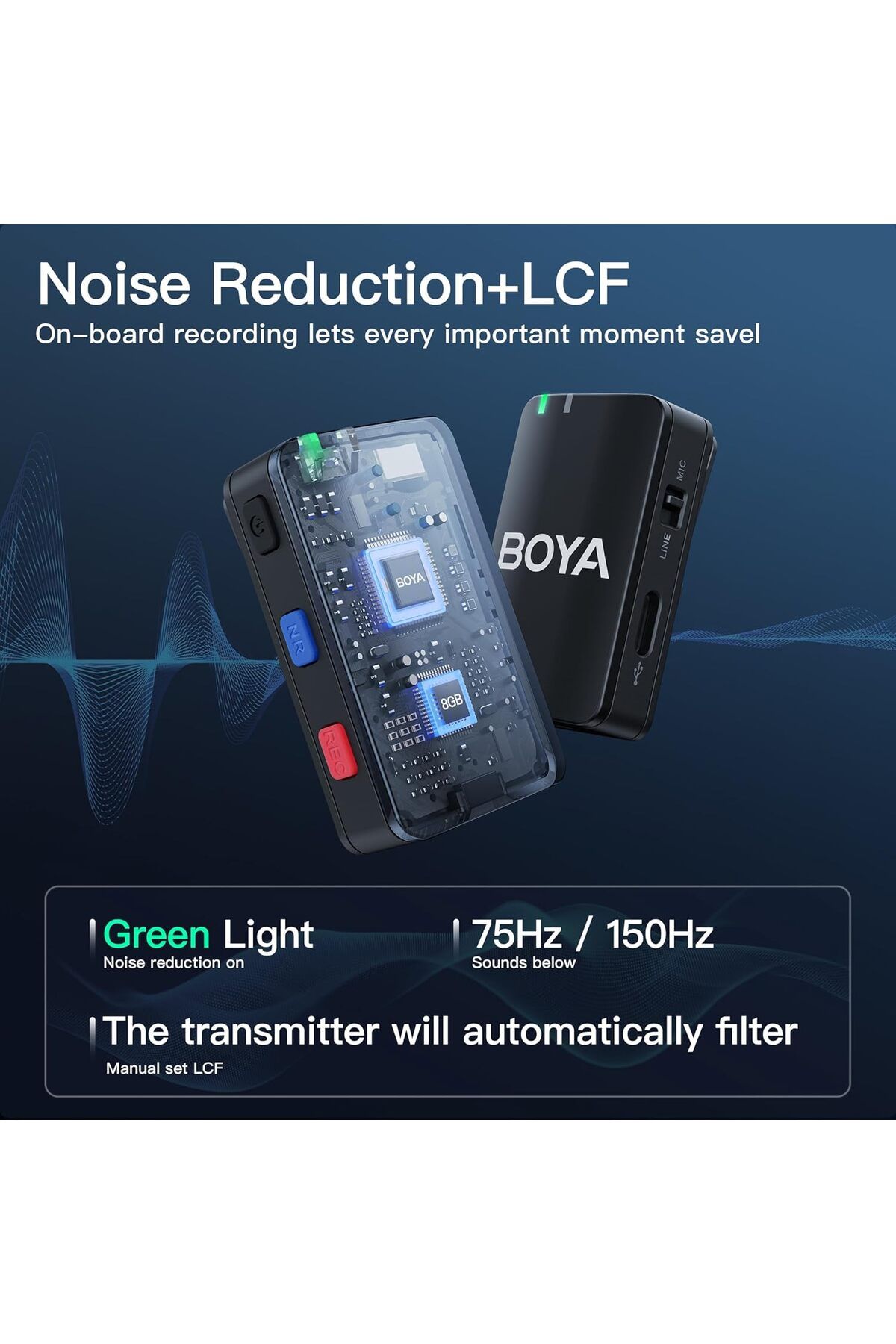 BOYA-Boya BOYAMIC Wireless lavalier Microphone for iPhone Android Smartphone Camera, onboard Recording, 2 7