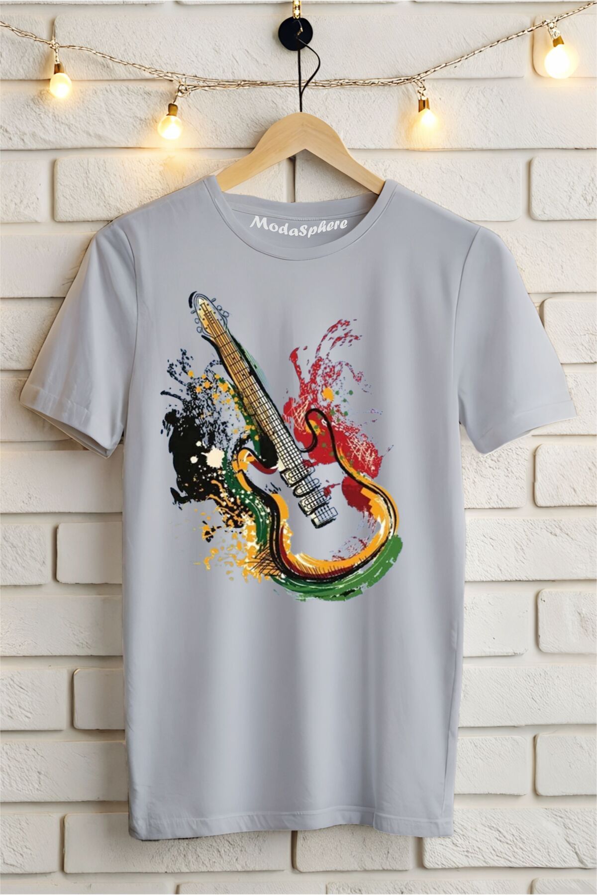 ModaSphere Gitar Baskılı Unisex Oversize Tişört