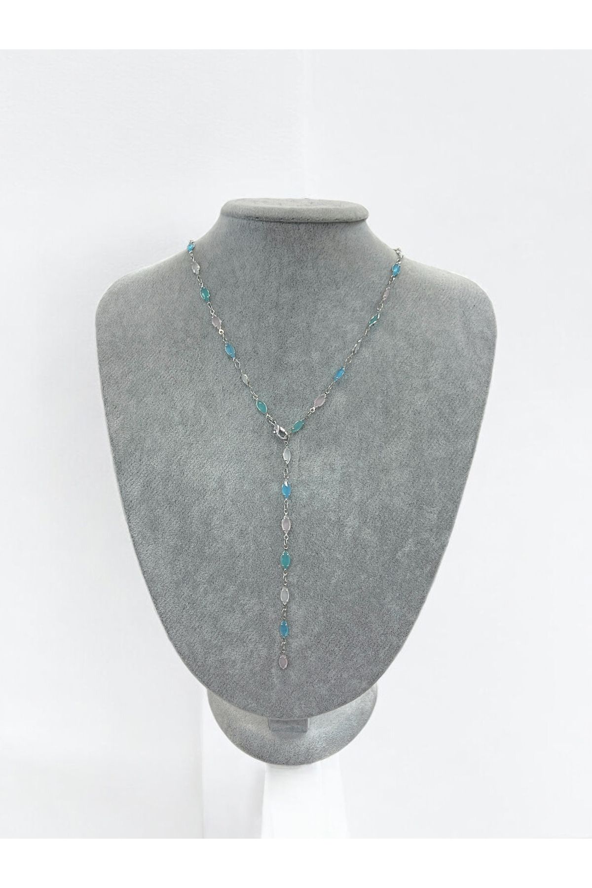 Esdem Accessories Pastel Renkli Damla Y kolye gümüş renk