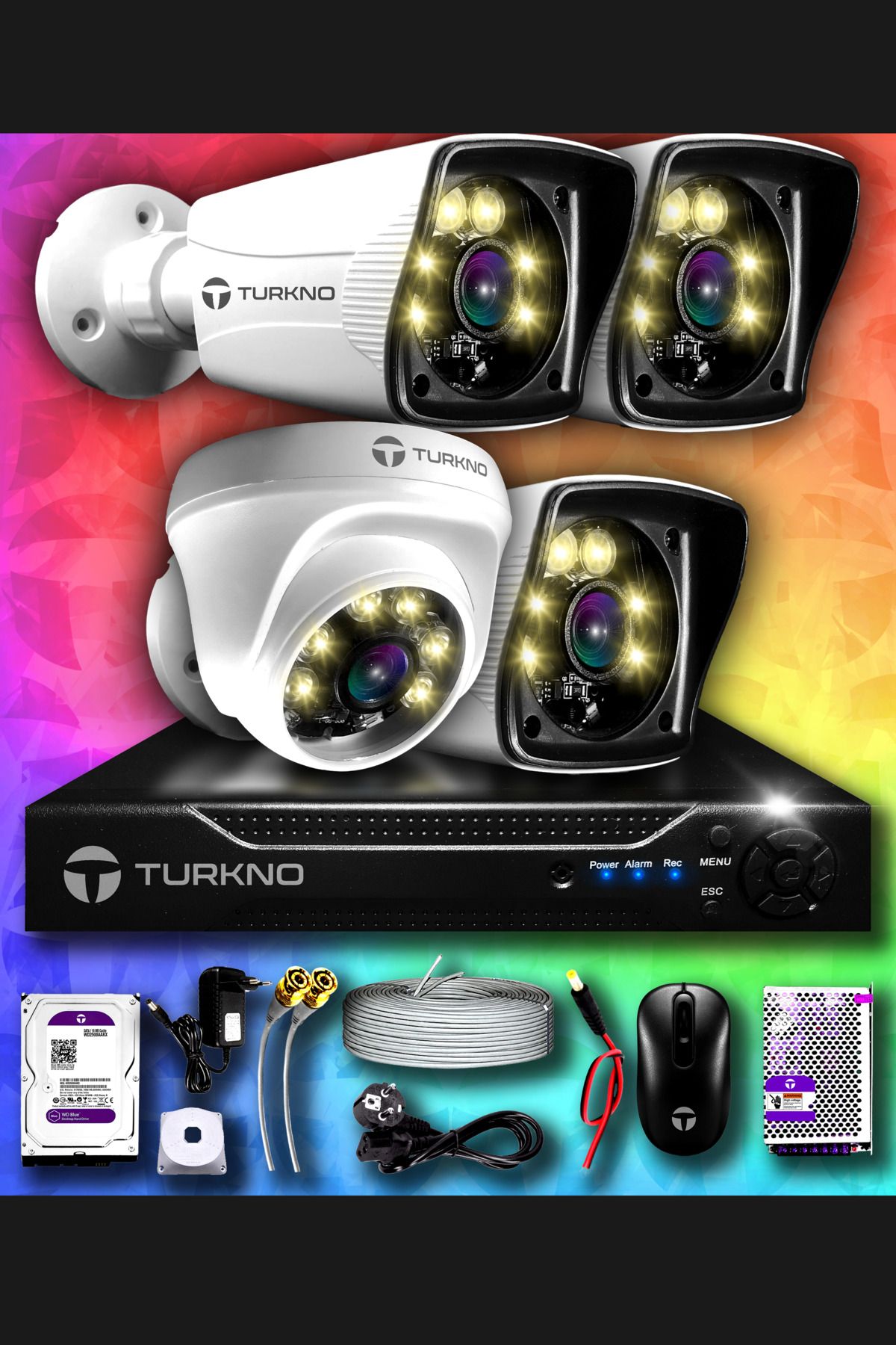 Turkno 4 Kameralı Karie 1 Iç Kamera Set 1 Tb Hdd Full Hd Renkli Gece Görüşlü Güvenlik Kamerası Sistemi