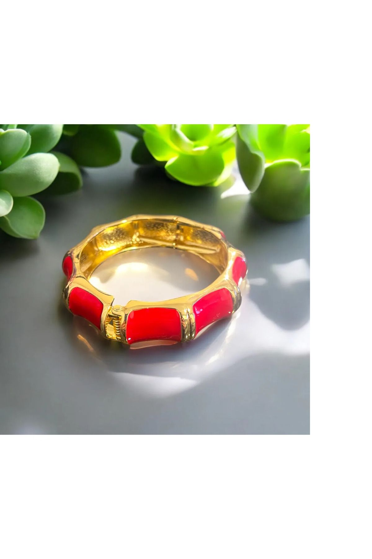ElifTakı GOLD RENK KIRMIZI DESENLİ VİP KELEPÇE