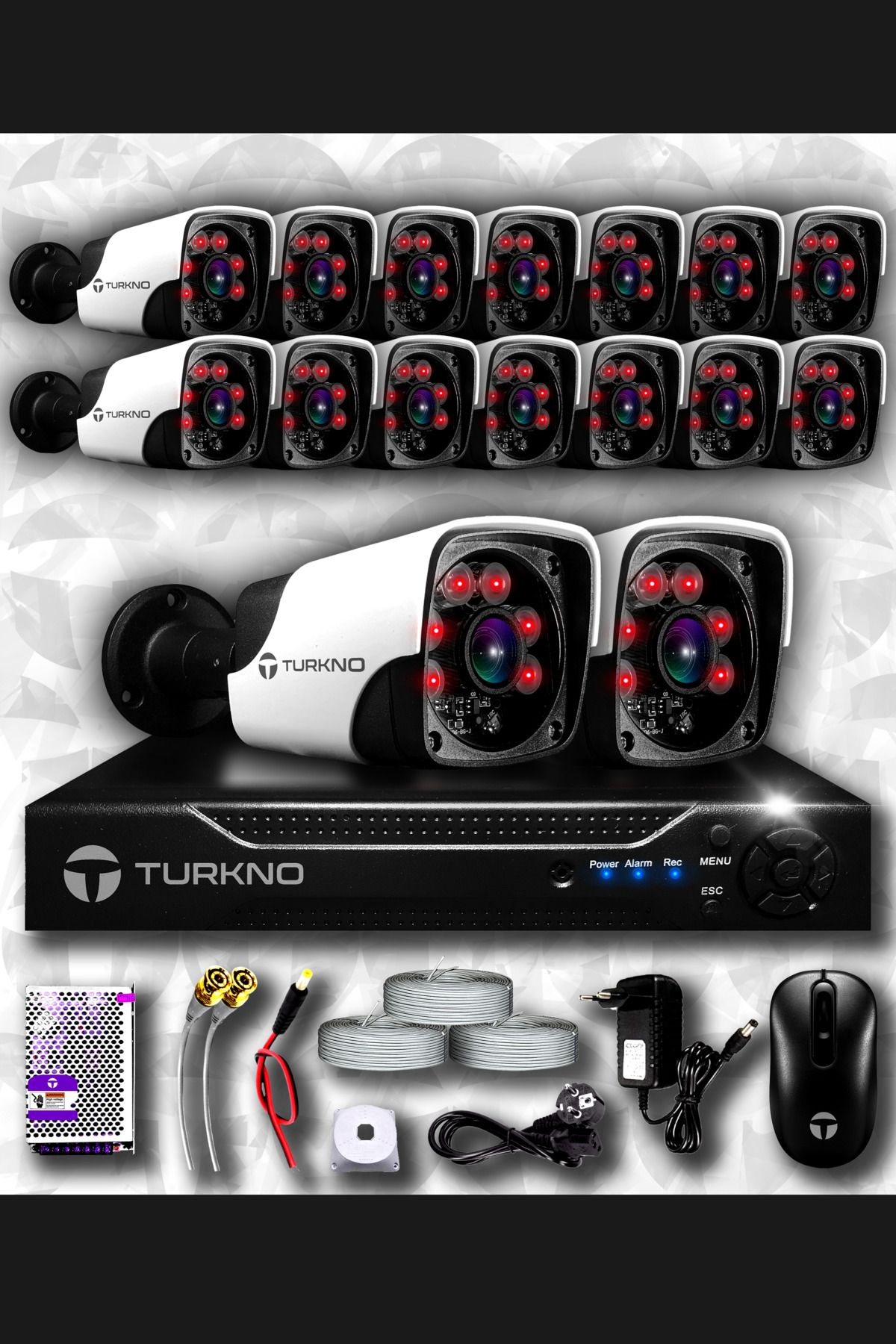 Turkno 16 Kameralı Pania 16 Dış Kamera Set Hdd'siz Full Hd Gece Görüşlü Güvenlik Kamerası Sistemi