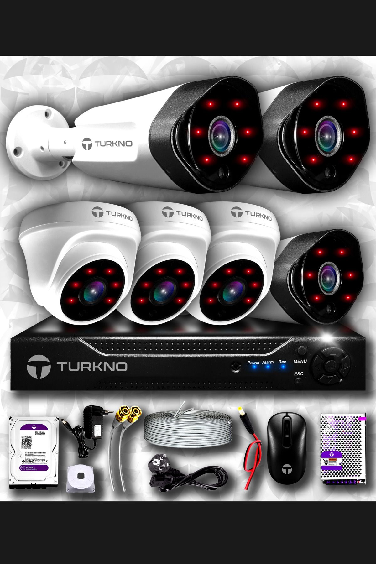 Turkno 6 Kameralı Galia 3 Iç Kamera Set 1 Tb Hdd Full Hd Gece Görüşlü Güvenlik Kamerası Sistemi