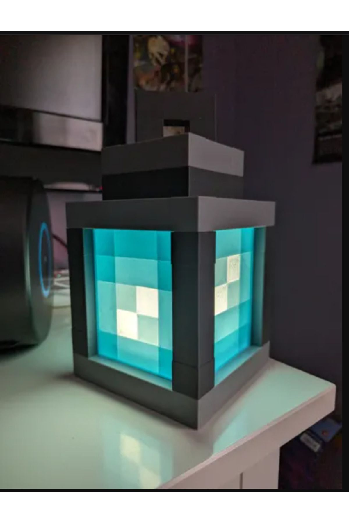 mse store Minecraft temalı mavi gece lambası -Figür yuvası