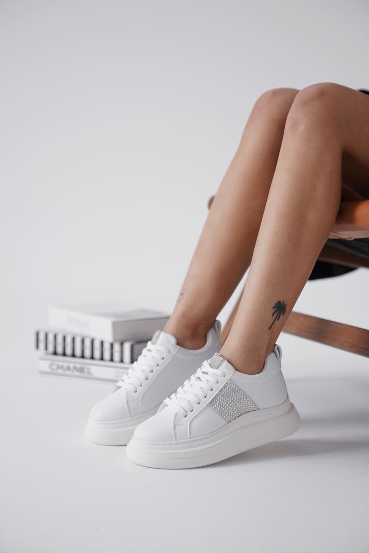 Zerenyus Belinda Premium Comfort Beyaz Taşlı Kadın Sneaker