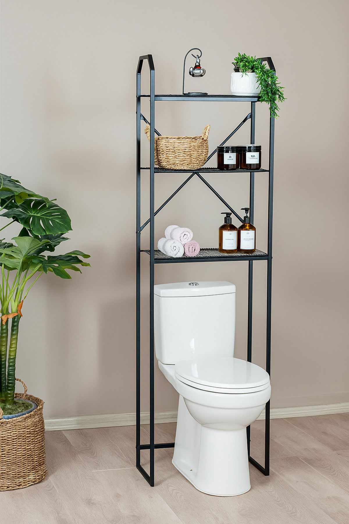 Lux poster house Modern Siyah Metal Klozet Üstü 3 Katlı Raflı Organizer | Banyo Düzenleyici Askılık