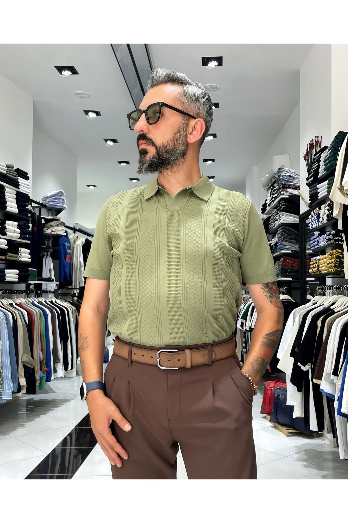 higo Kendinden Desenli Erkek Triko Polo Yaka T-Shirt