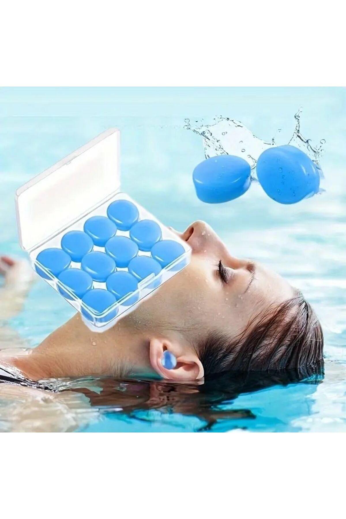 TRAJE DEN 12 Adet Yeniden Kullanılabilir Silikon Kulak Tıkacı Yüzme & Uyku İçin - Su Geçirmez, Yumuşak Uyum,