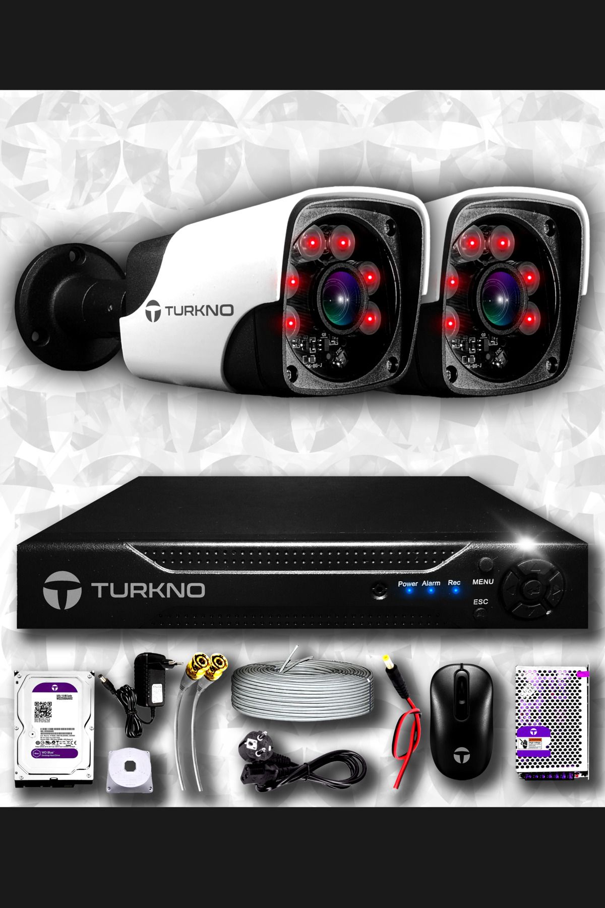 Turkno 2 Kameralı Pania 2 Dış Kamera Set 500 Gb Hdd Full Hd Gece Görüşlü Güvenlik Kamerası Sistemi