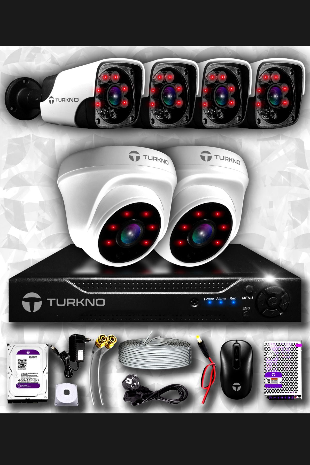 Turkno 6 Kameralı Pania 2 Iç Kamera Set 250 Gb Hdd Full Hd Gece Görüşlü Güvenlik Kamerası Sistemi
