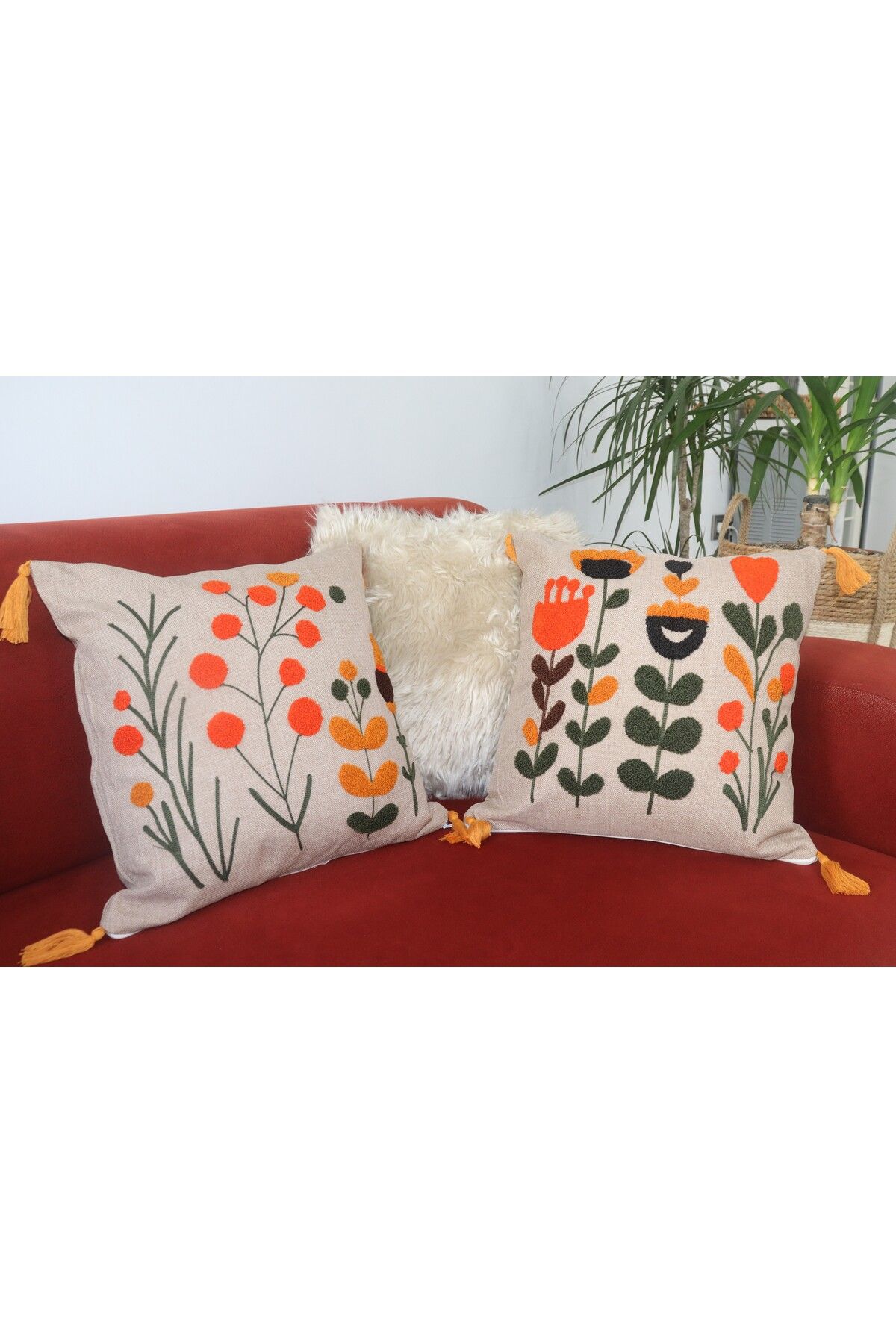 SNMHOME 2 Kare puch 1 vizon peluş kırlent
