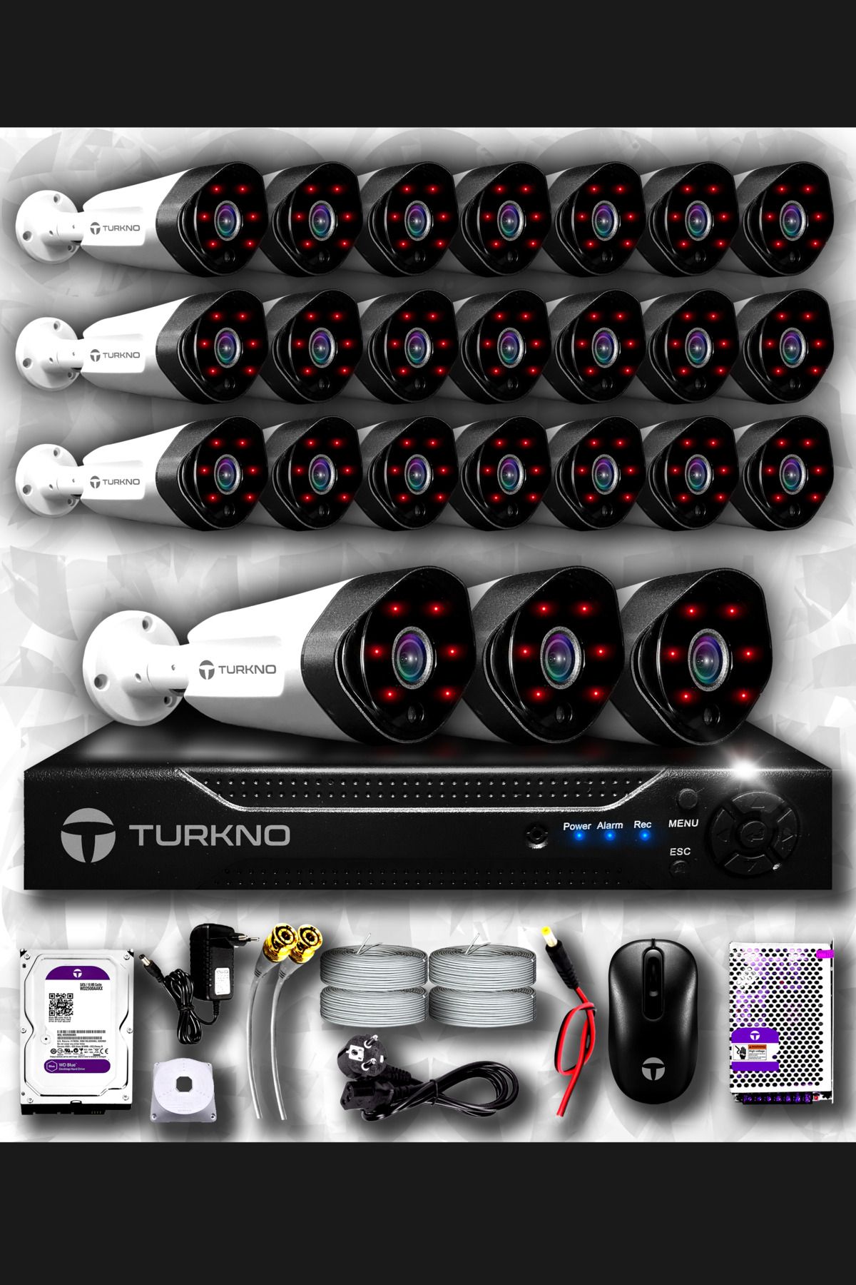 Turkno 24 Kameralı Galia 24 Dış Kamera Set 100 Gb Hdd Full Hd Gece Görüşlü Güvenlik Kamerası Sistemi