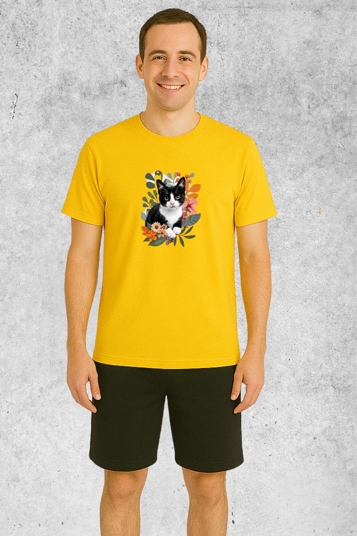 MOLICO Basic unisex sıfır yaka kısa kollu TEKİR KEDİ BASKILI TSHİRT