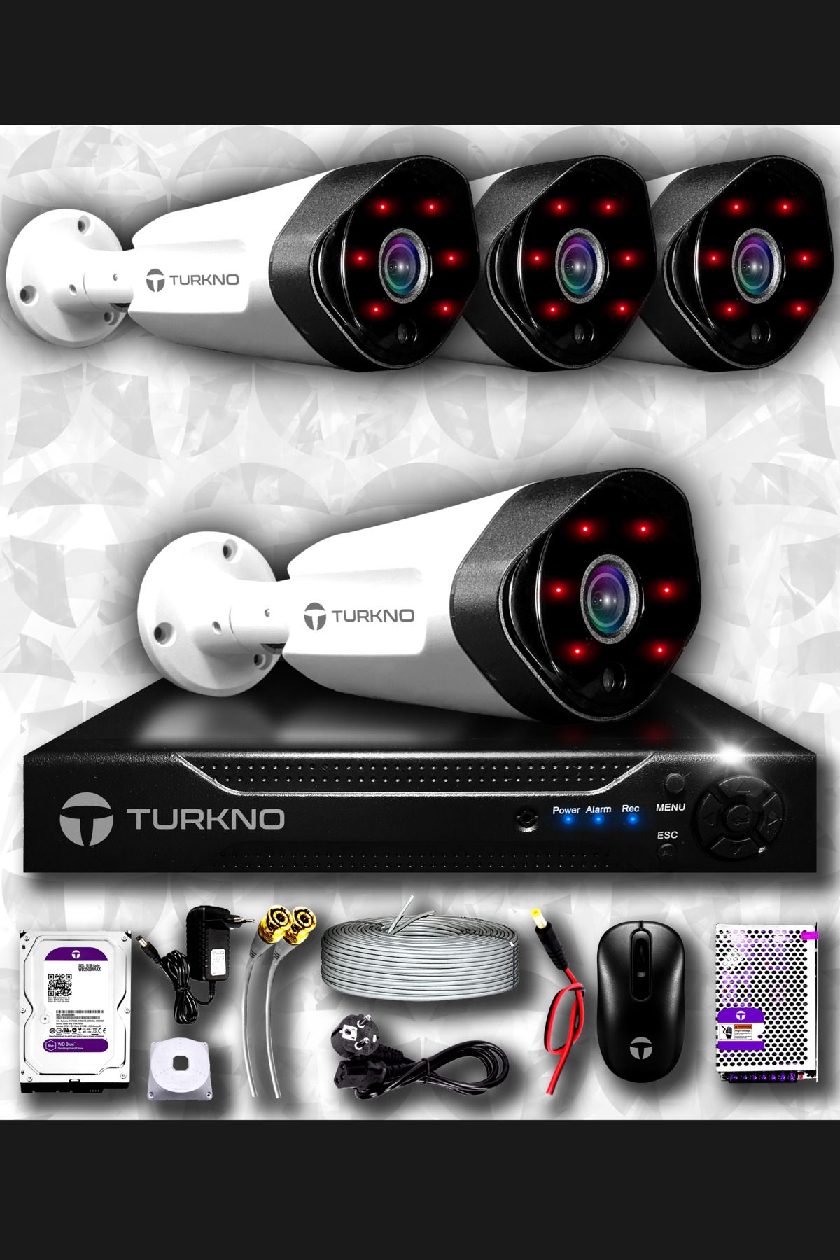 Turkno 4 Kameralı Galia 4 Dış Kamera Set 100 Gb Hdd Full Hd Gece Görüşlü Güvenlik Kamerası Sistemi