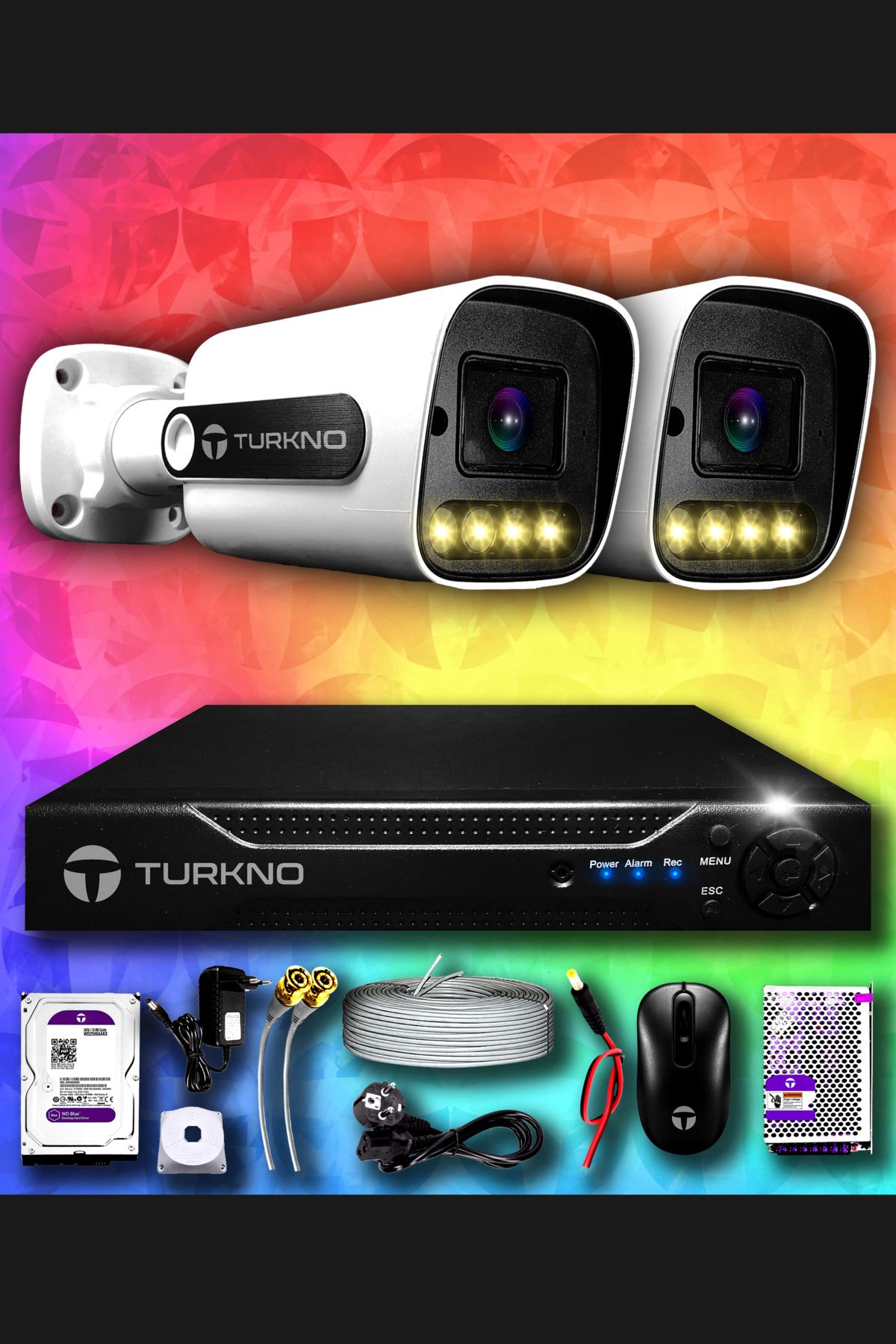 Turkno 2 Kameralı Navie 2 Dış Kamera Set 250 Gb Hdd Full Hd Renkli Gece Görüşlü Güvenlik Kamerası Sistemi