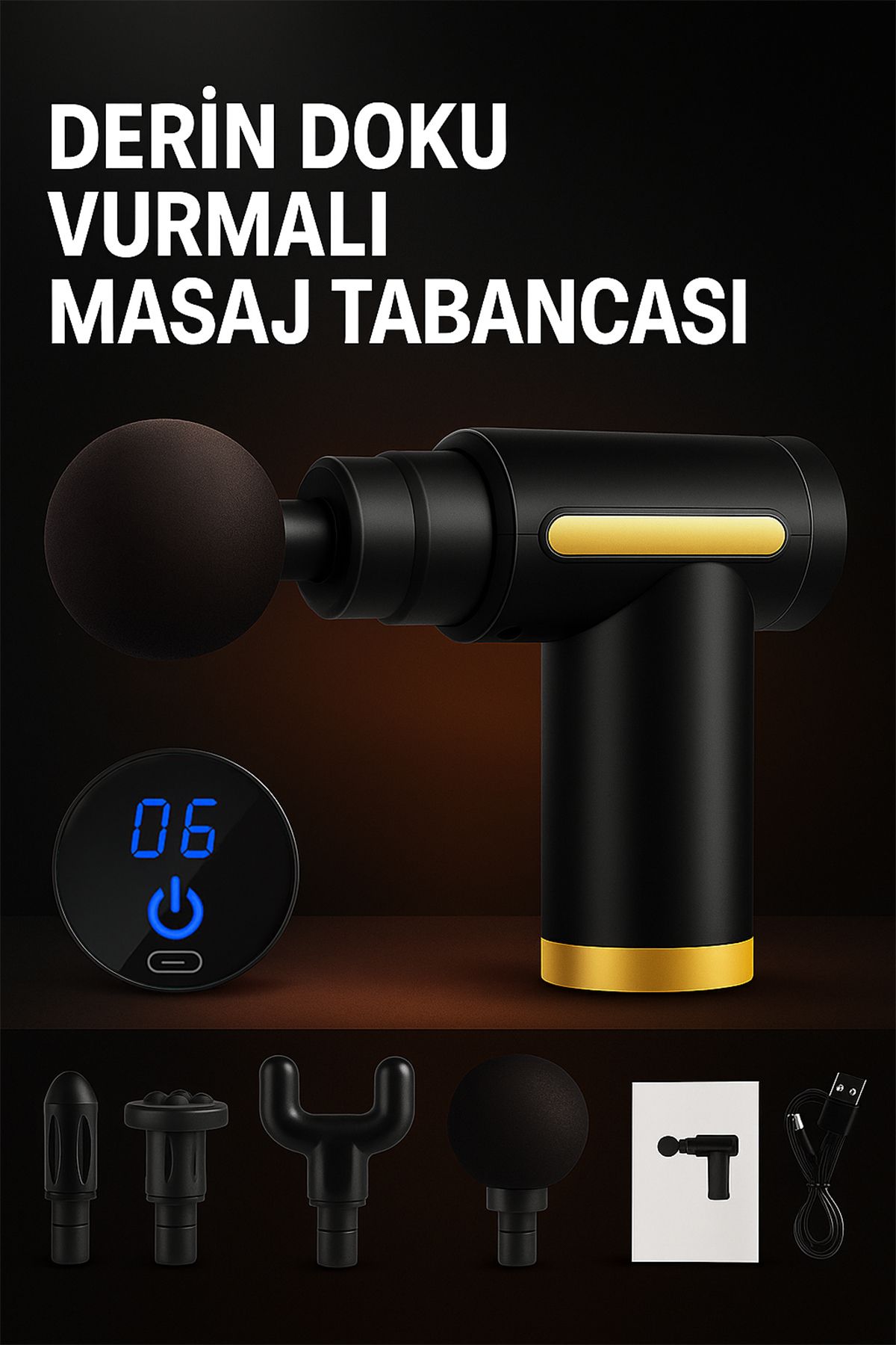 TECHNOMEN Dijital Ekranlı Masaj Tabancası 6 Titreşim Seviyesi Sessiz Motor Sporcu Masajı Taşınabilir Şarjlı