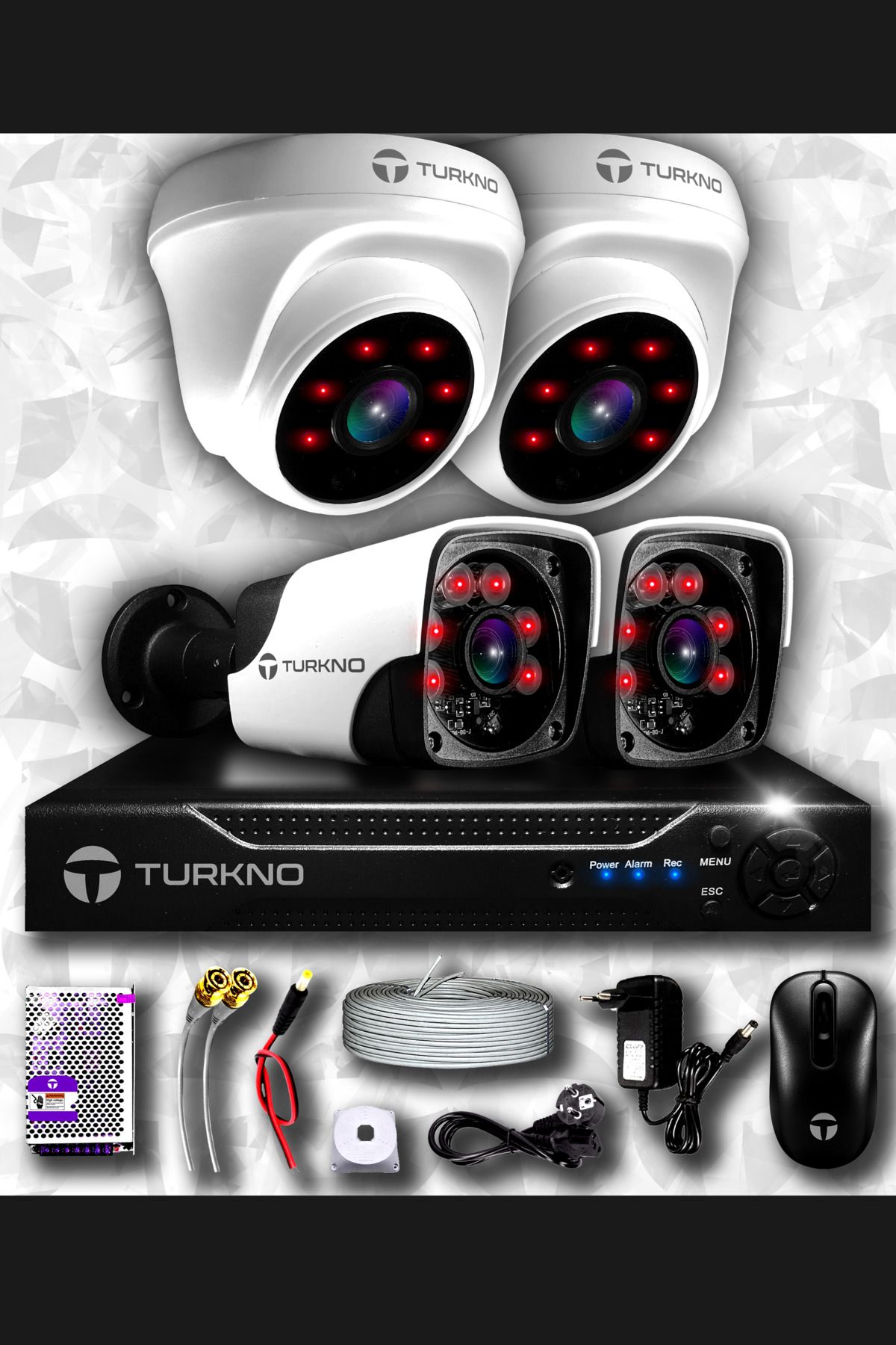 Turkno 4 Kameralı Pania 2 Iç Kamera Set Hdd'siz Full Hd Gece Görüşlü Güvenlik Kamerası Sistemi