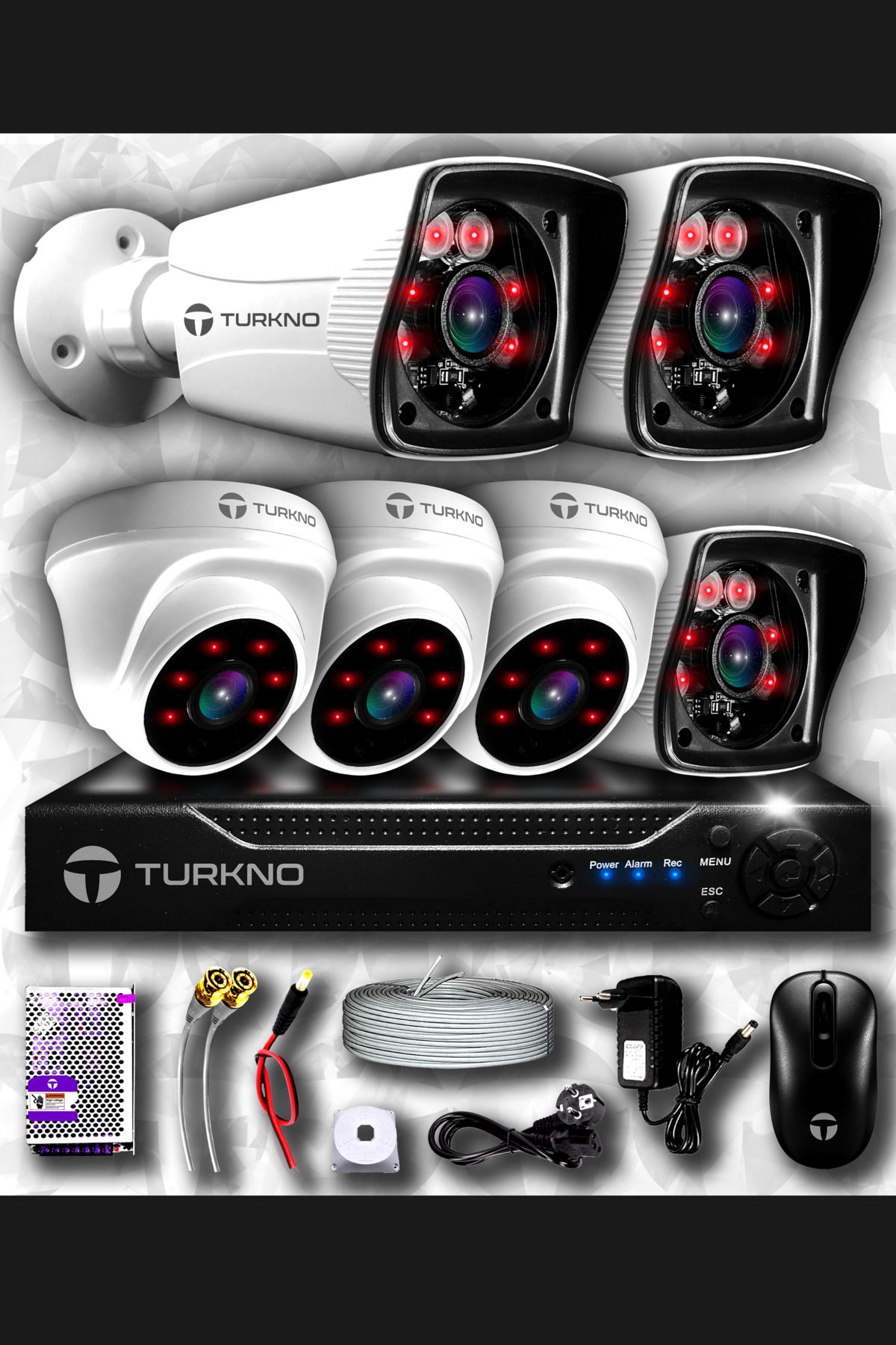 Turkno 6 Kameralı Karia 3 Iç Kamera Set Hdd'siz Full Hd Gece Görüşlü Güvenlik Kamerası Sistemi