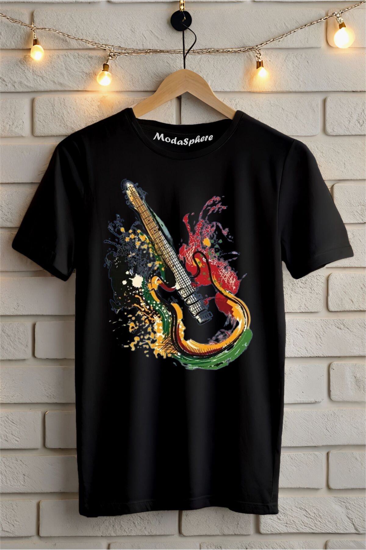 ModaSphere Gitar Baskılı Unisex Oversize Tişört