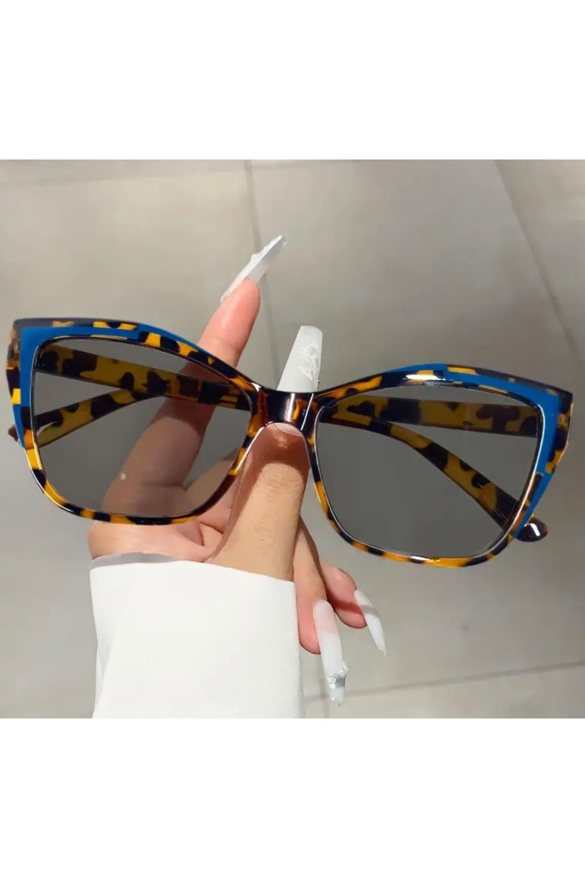 HAB TRADE Cat Eyes Leopar Mavi Detaylı Güneş Gözlüğü