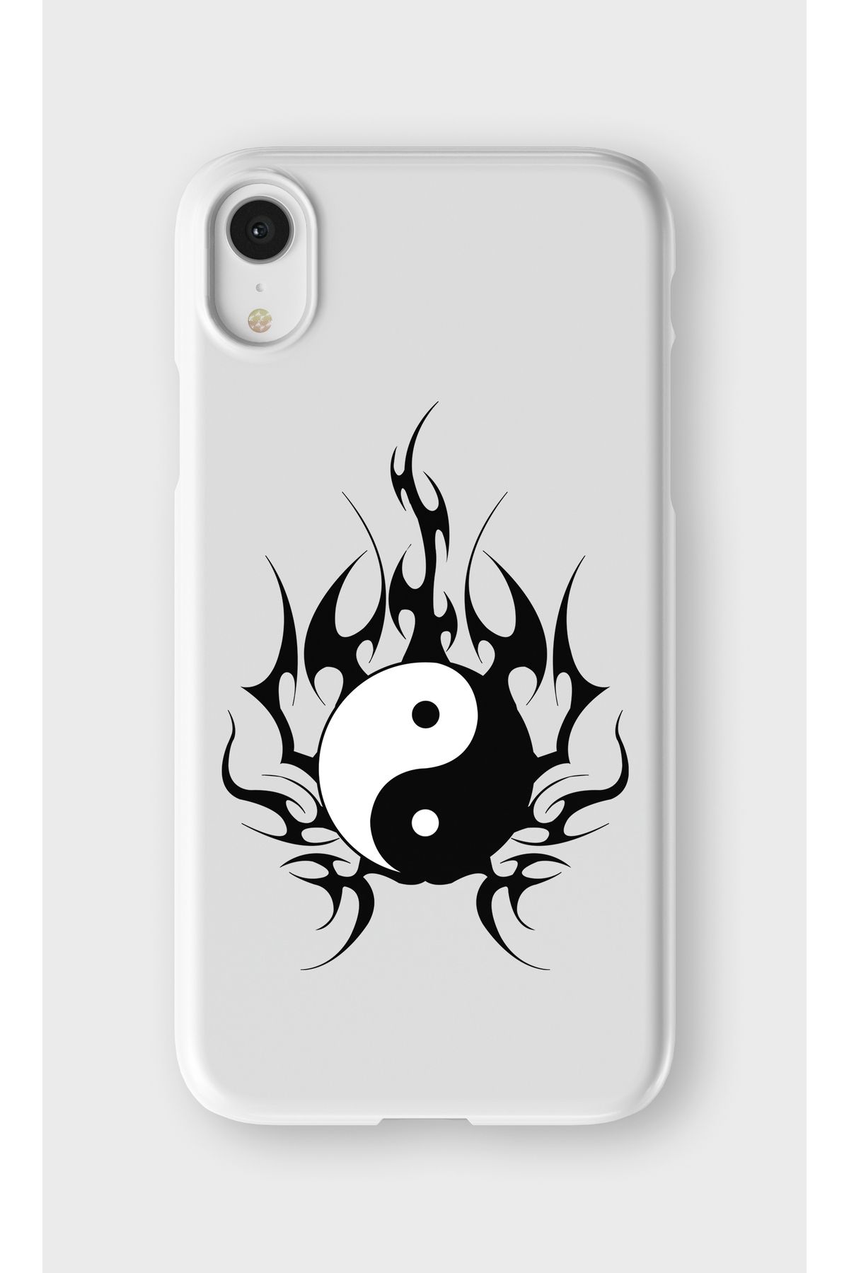 lelia iPhone XR Uyumlu Ying Yang Tasarımlı İçi Kadife Lansman Beyaz Silikon Kılıf