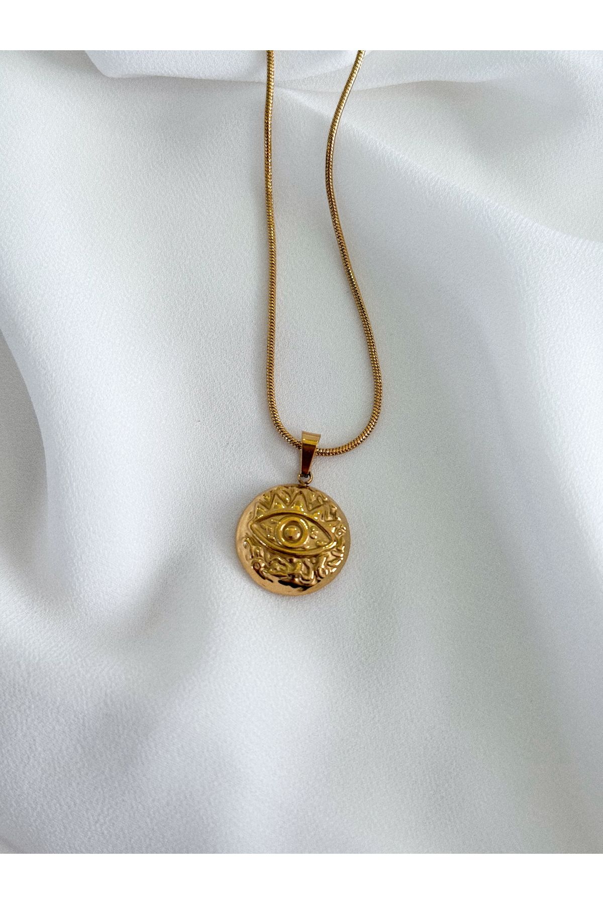 DURUATELİER Göz Model Kabartmalı Gold Vintage Kolye