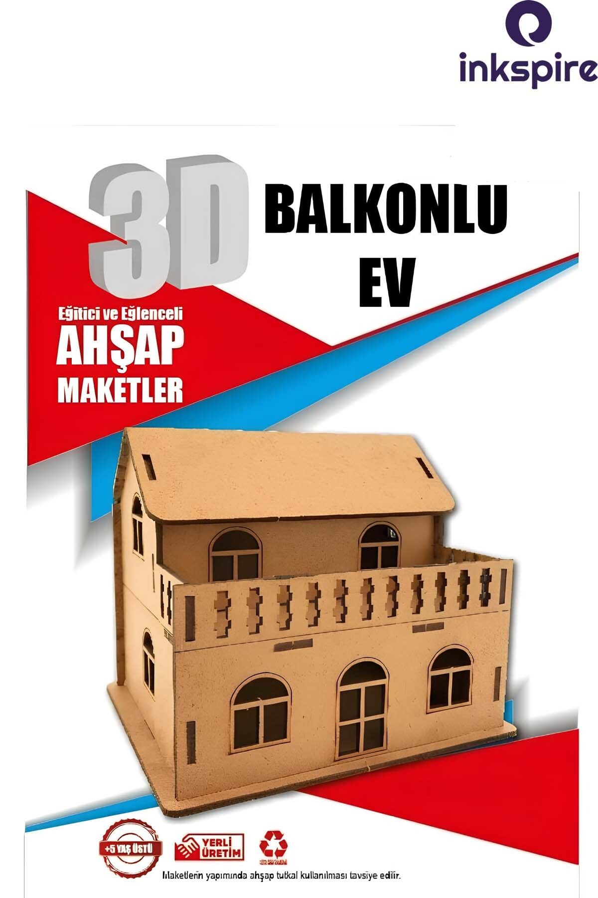 inkspire 3D Ahşap Maket 3 Boyutlu Boyanabilir Geçmeli Puzzle Maket Tahta Çocuklar İçin Kendin Yap Kendin Boya