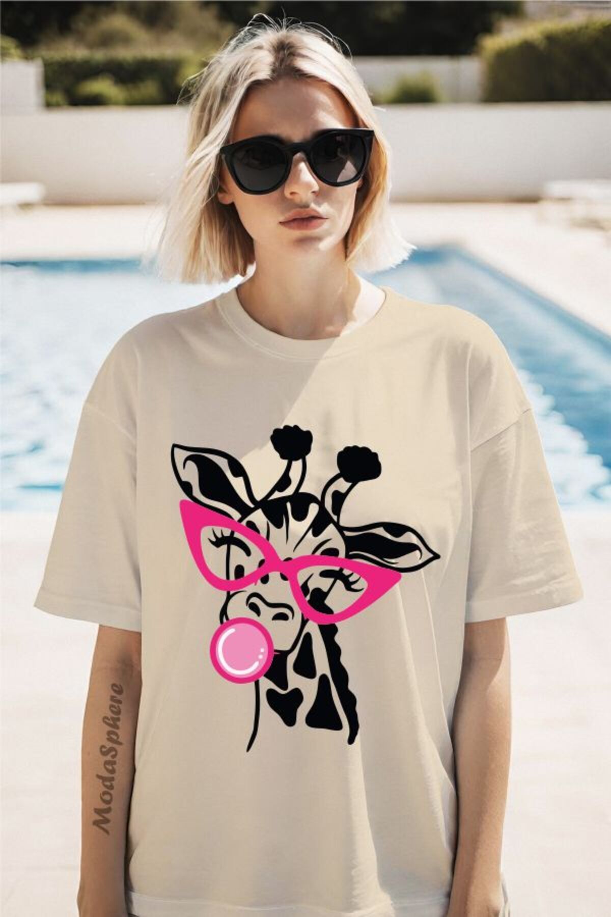 ModaSphere Zürafa Baskılı Unisex Oversize Tişört