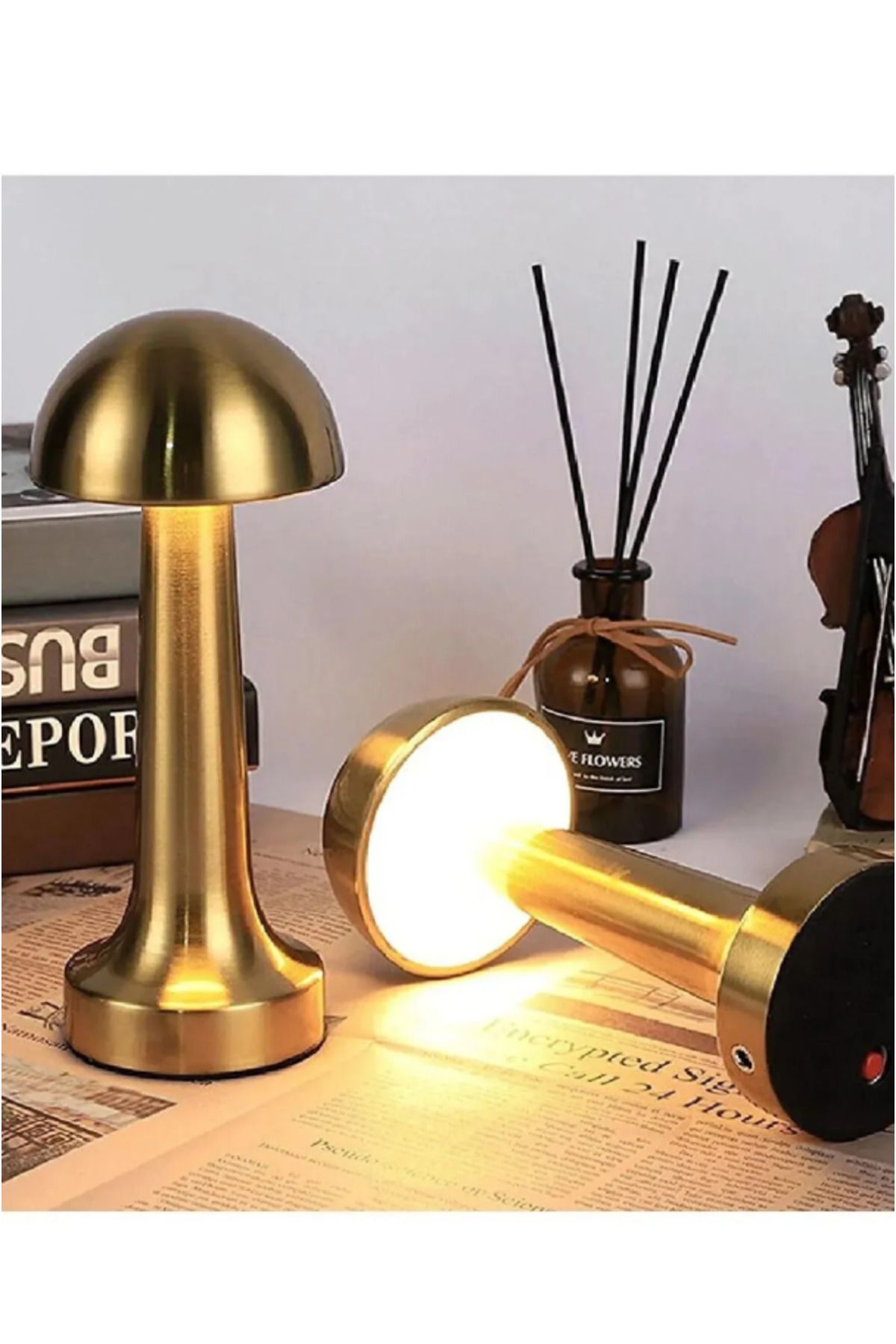 rope accessory Dekoratif Metal Gold Mantar Kablosuz Masa Lambası Ledli 5v 3renk