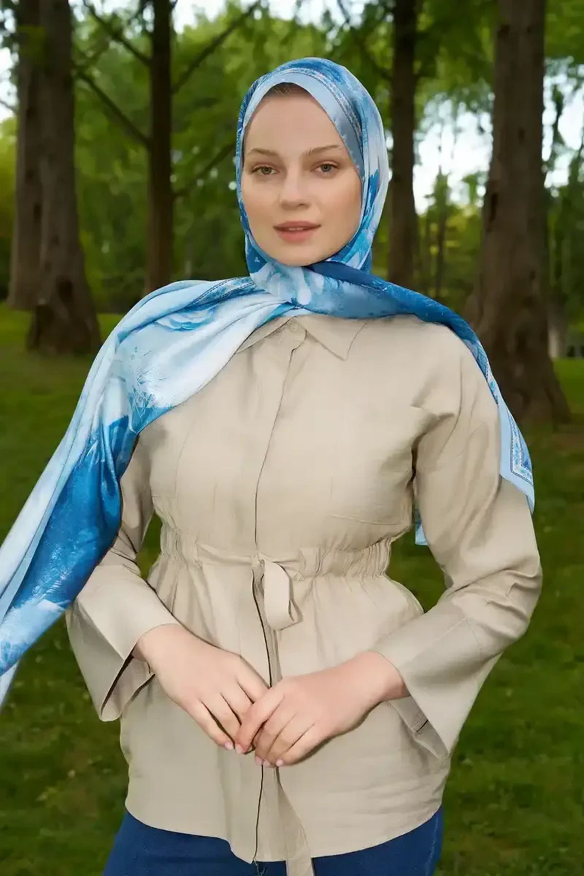 Madame Polo Crystal Perla Desen Şal - Mavi